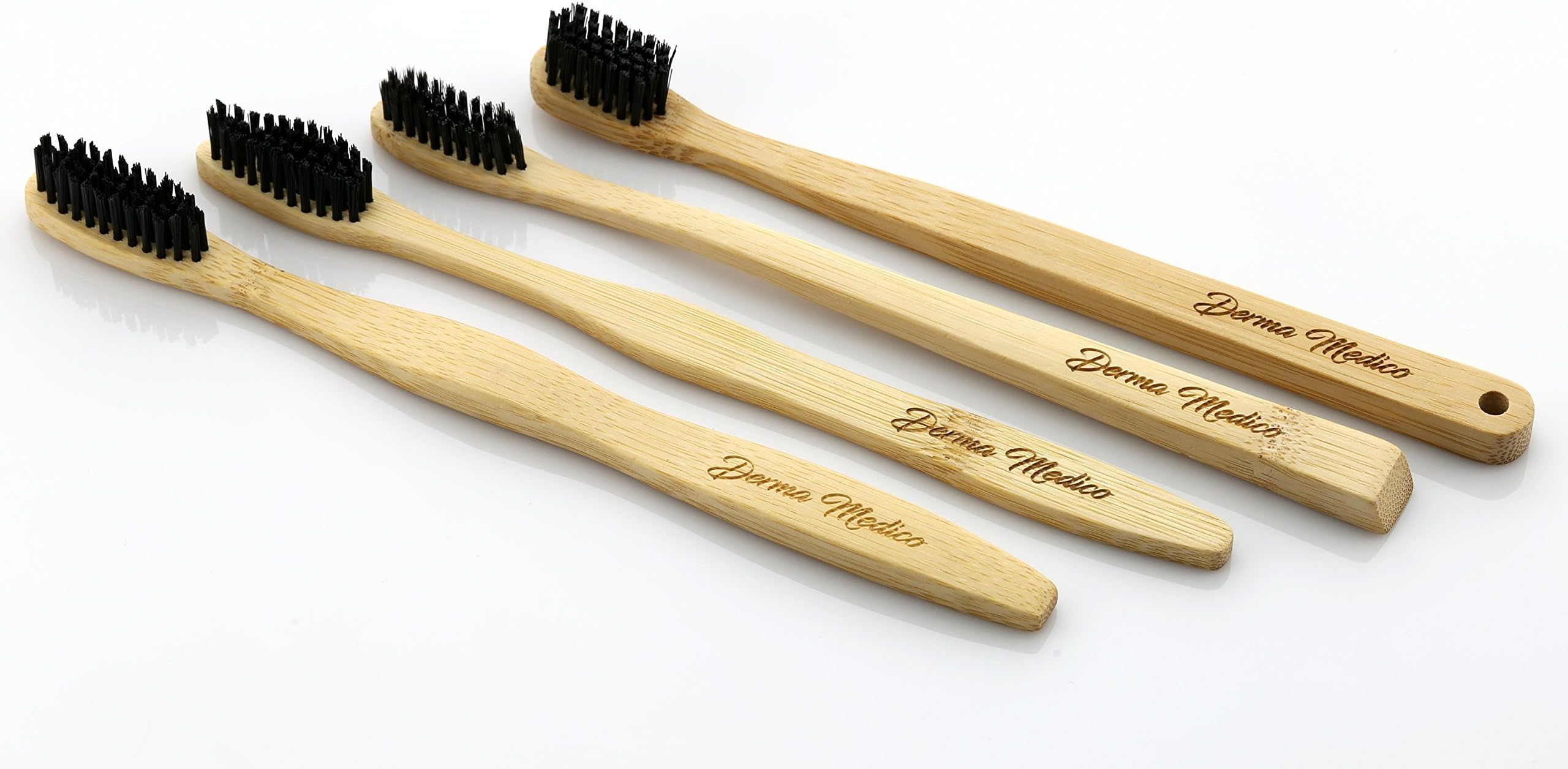 Charcoal Bamboo Toothbrush by Derma Medico Pack of 4 Beautifully Crafted Bamboo Toothbrushes Soft Black Charcoal Bristles