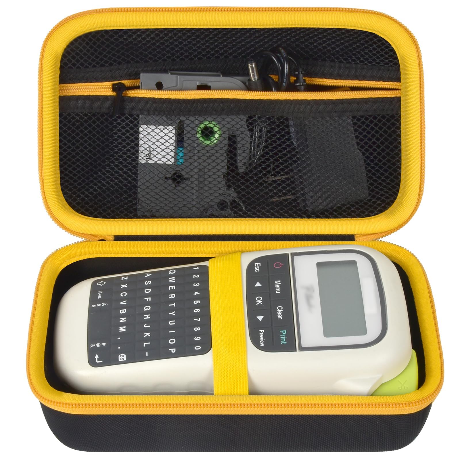 Case Compatible with Brother for P-Touch PTH110BP/ PTH110/ Pro PT-H111/ PTE110 Portable Label Maker, Storage Holder Carrying Organizer for Label Tapes, AC Adapter, Charging Cables -Yellow Zipper