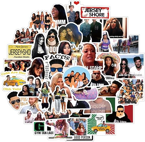 Miniatura 7 de Paquete de 62 calcomanías de Jersey Shore, vinilo estético impermeable para botella de agua, laptop, teléfono, casco duro, monopatín, álbumes de
