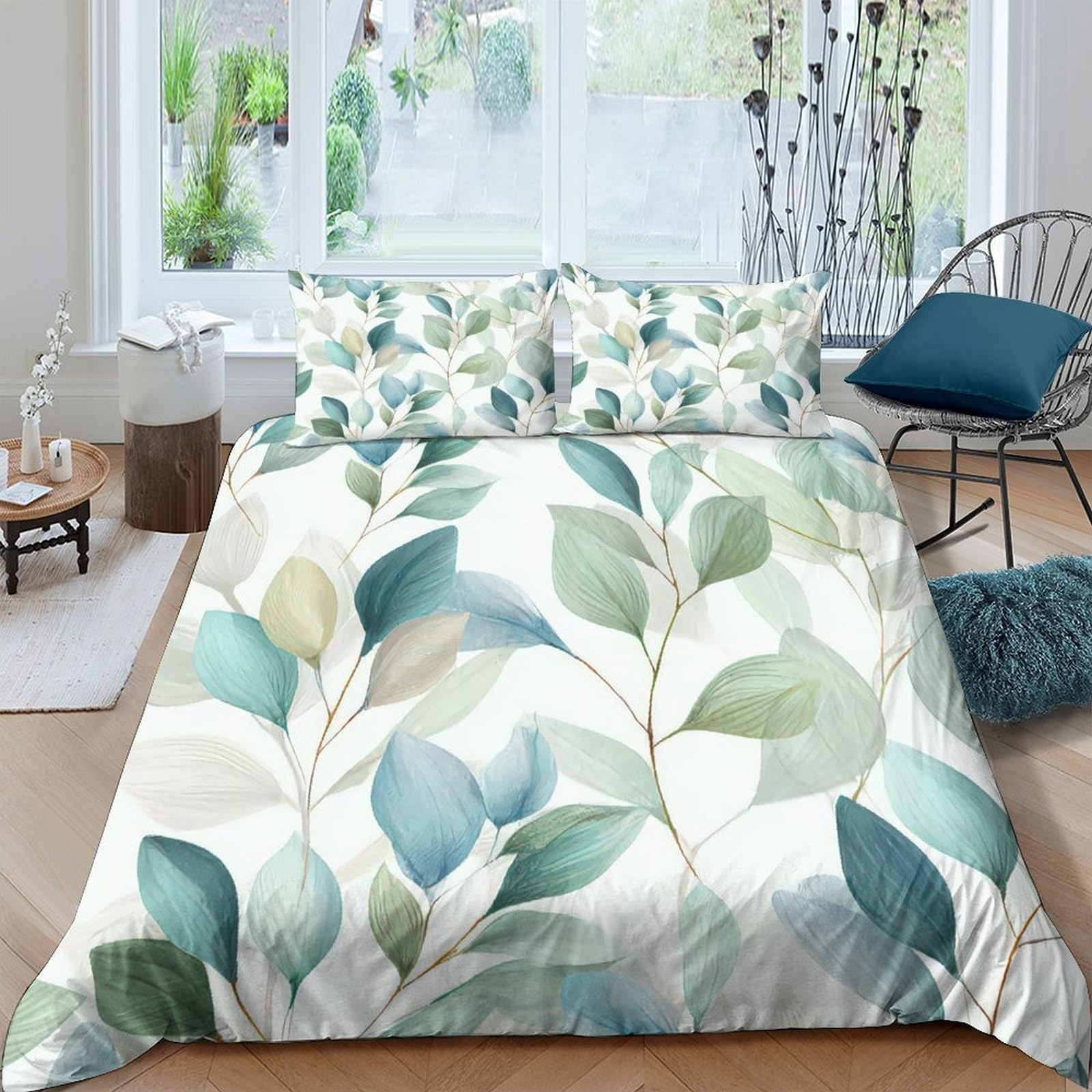 Ctjqhvkz Style-6 3D Printed Watercolor Leaf Fitted Sheet Microfiber Soft Green Botanical Mattress Cover Bedroom Decor, Anti-Slip, Easy Care, Dustproof Single（135X200cm）