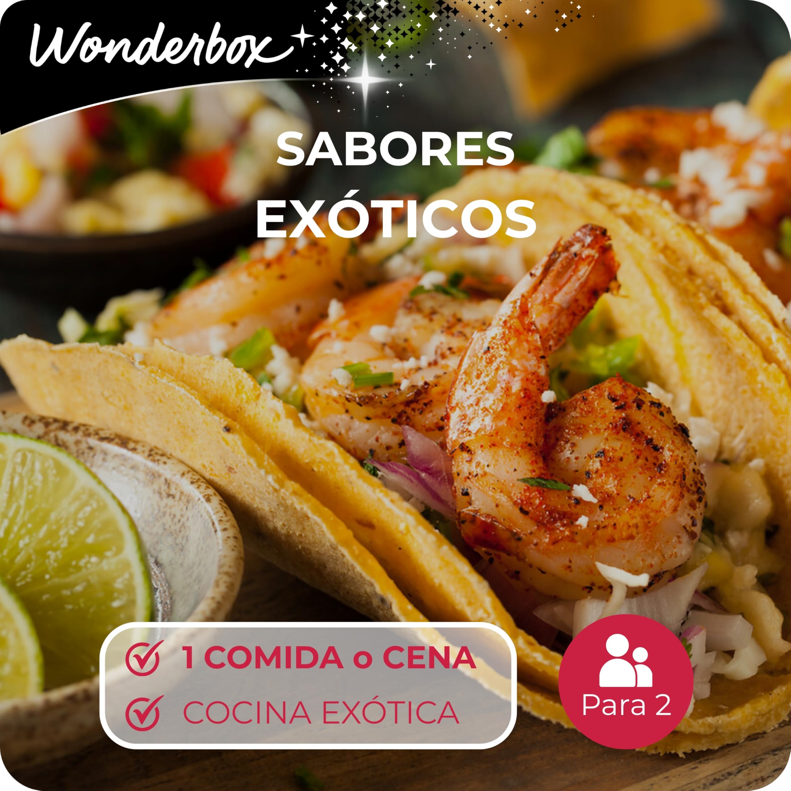 WONDERBOX - Caja Regalo - Sabores exóticos - 1 Comida o Cena exótica para 2 Personas a Elegir Entre 500 restaurantes - Ideas Regalo Pareja Origina