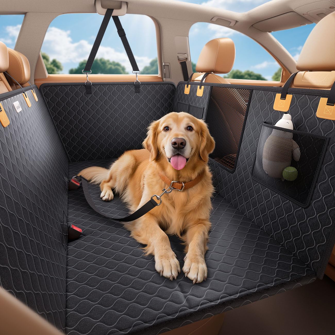 Lamicall Dog Car Seat Cover for Back Seat - [Upgraded Anti-Ripped] Back Seat Extender for Dogs Hard Bottom, Waterproof Dog Hammock for Car with Mesh Window Pet Backseat Protector SUV & Small, Mom Gift