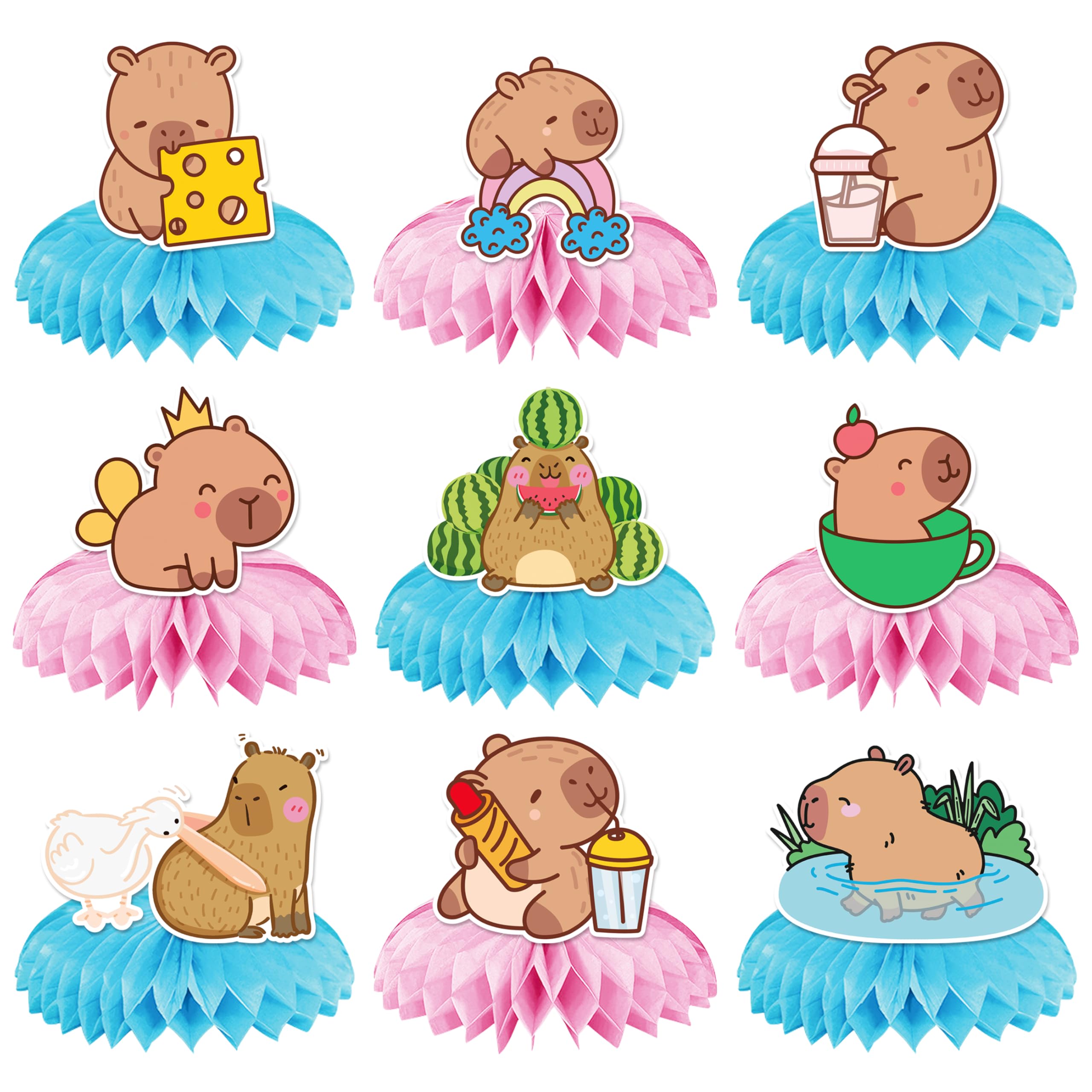 Capybara Birthday Honeycomb Centerpieces 9Pcs Capy Birthday Party Decorations Capybara Table Centerpieces Capybara Theme Party Supplies for Animals Baby Shower Table Decor