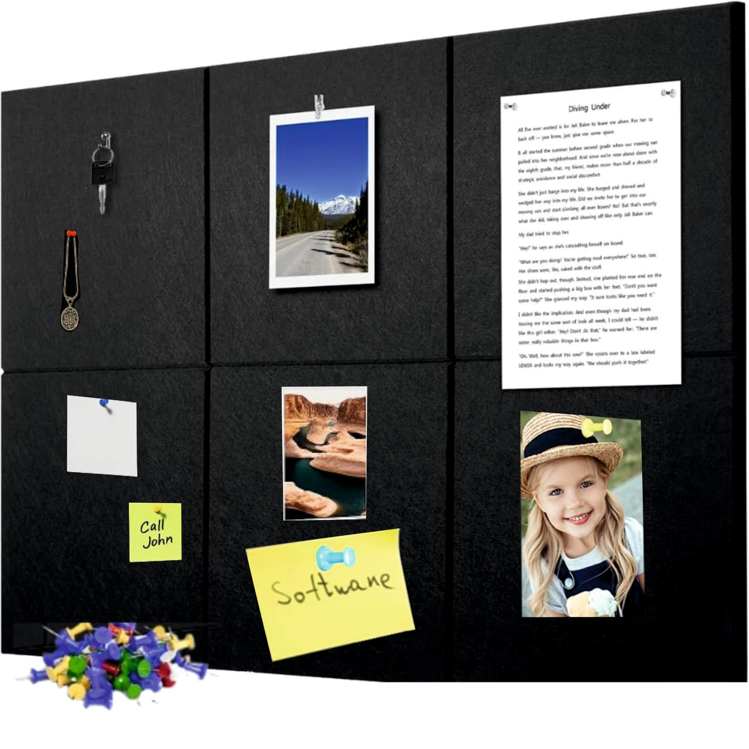 BOGOTA 6Pcs Black Felt Bulletin Board Self-Adhesive Wall Boards with 50pcs Drawing Pins Notice Board for Home Vision Board for Manifestation Pin Board for Study Room Bulletin Board Office Accessories