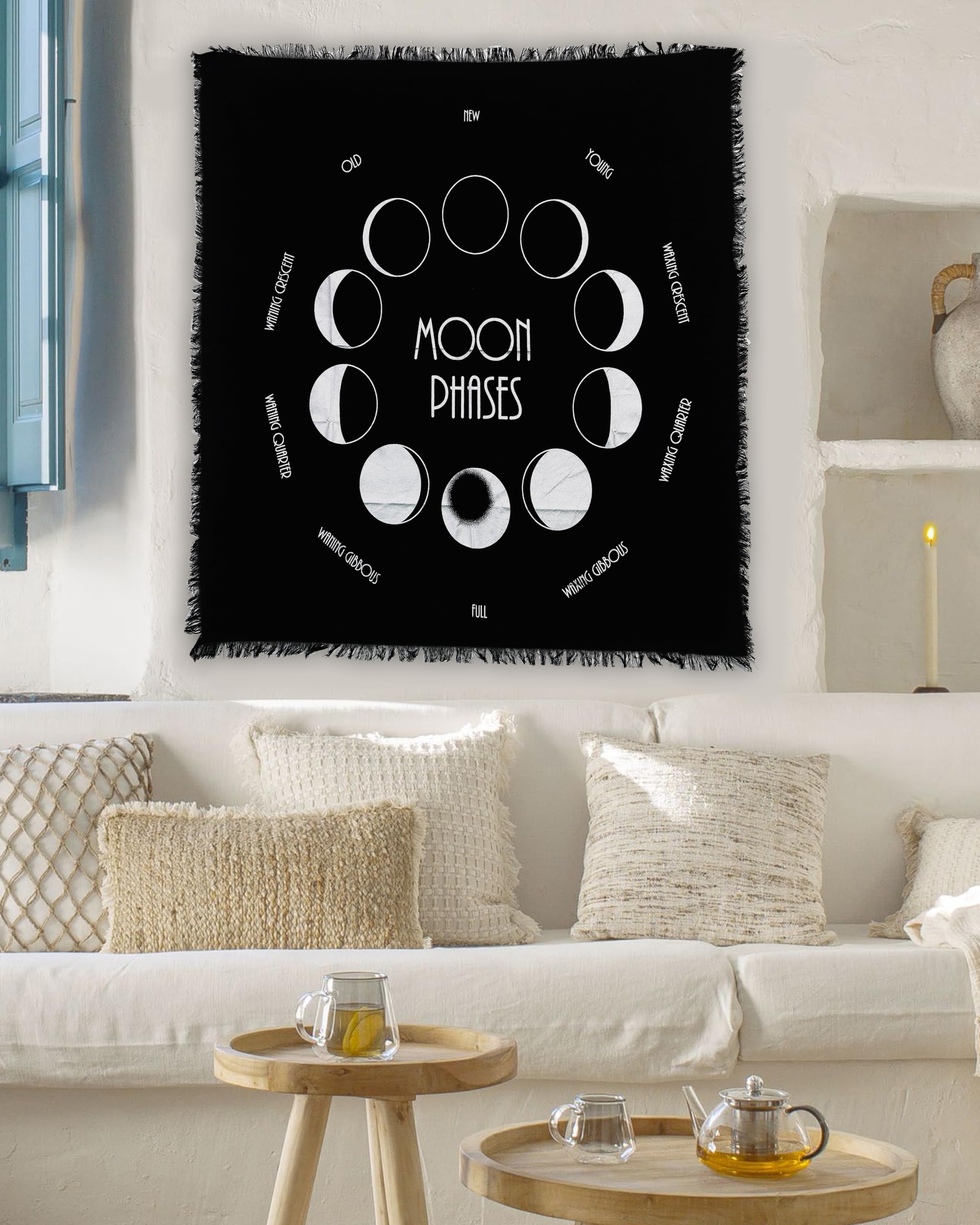Indian Moon Phases Altar Cloth with Celestial Tarot Deck - Alter Square Wall Hanging TableCloth for Sacred Places - Moon Faces Cycle - Image 4