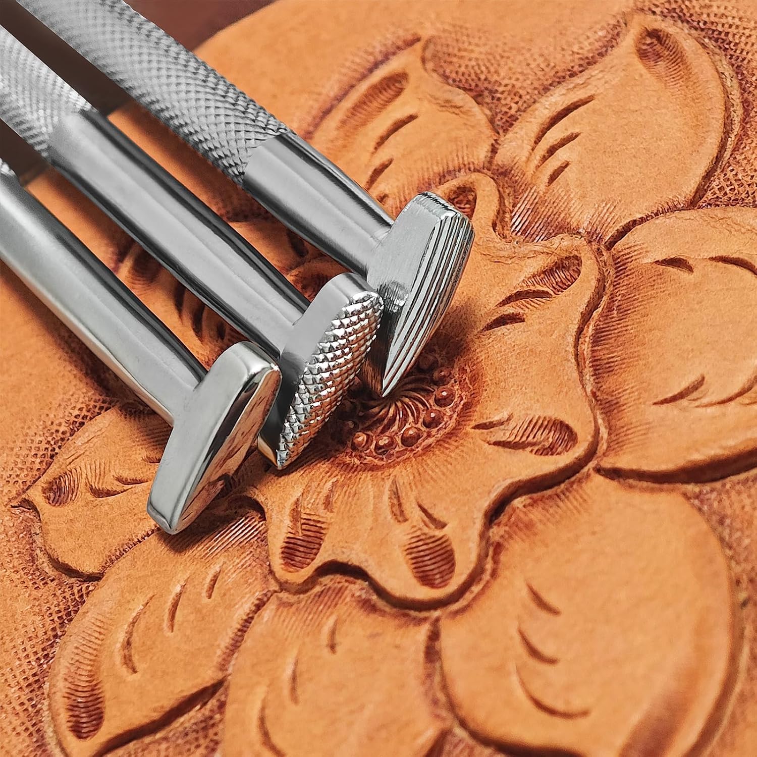 Steel Thumb Print Stamps Set of 3 Leathercraft Stamping Tools for Craft Working DIY Carving