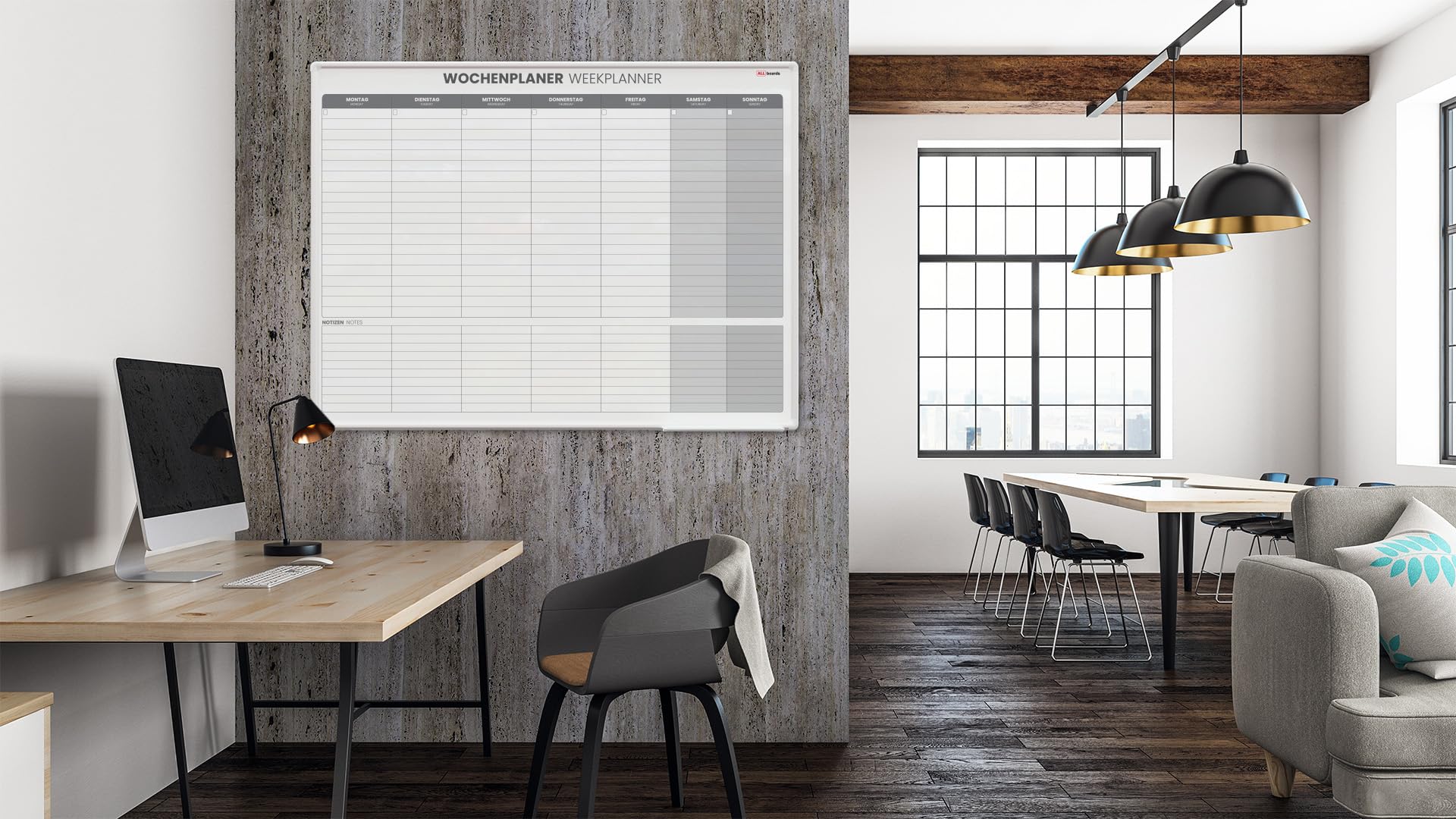 ALLboards Magnetischer Wochenplaner 120x90cm für Wochensplanungen, einfach zu beschreiben Wochenplaner Wandkalender Memoboard Magnettafel auf Deutsch