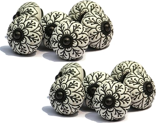 Juego de 12 pomos de cerámica en blanco y negro con temática vintage, pomos de gabinete, pomos de cajón, tiradores de gabinete, pomos de puerta