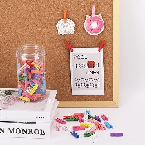 Miniatura 5 de 60 pines de empuje con clips de madera duraderos para tablero de corcho, obras de arte, notas, fotos, proyectos de manualidades, oficinas y hogares