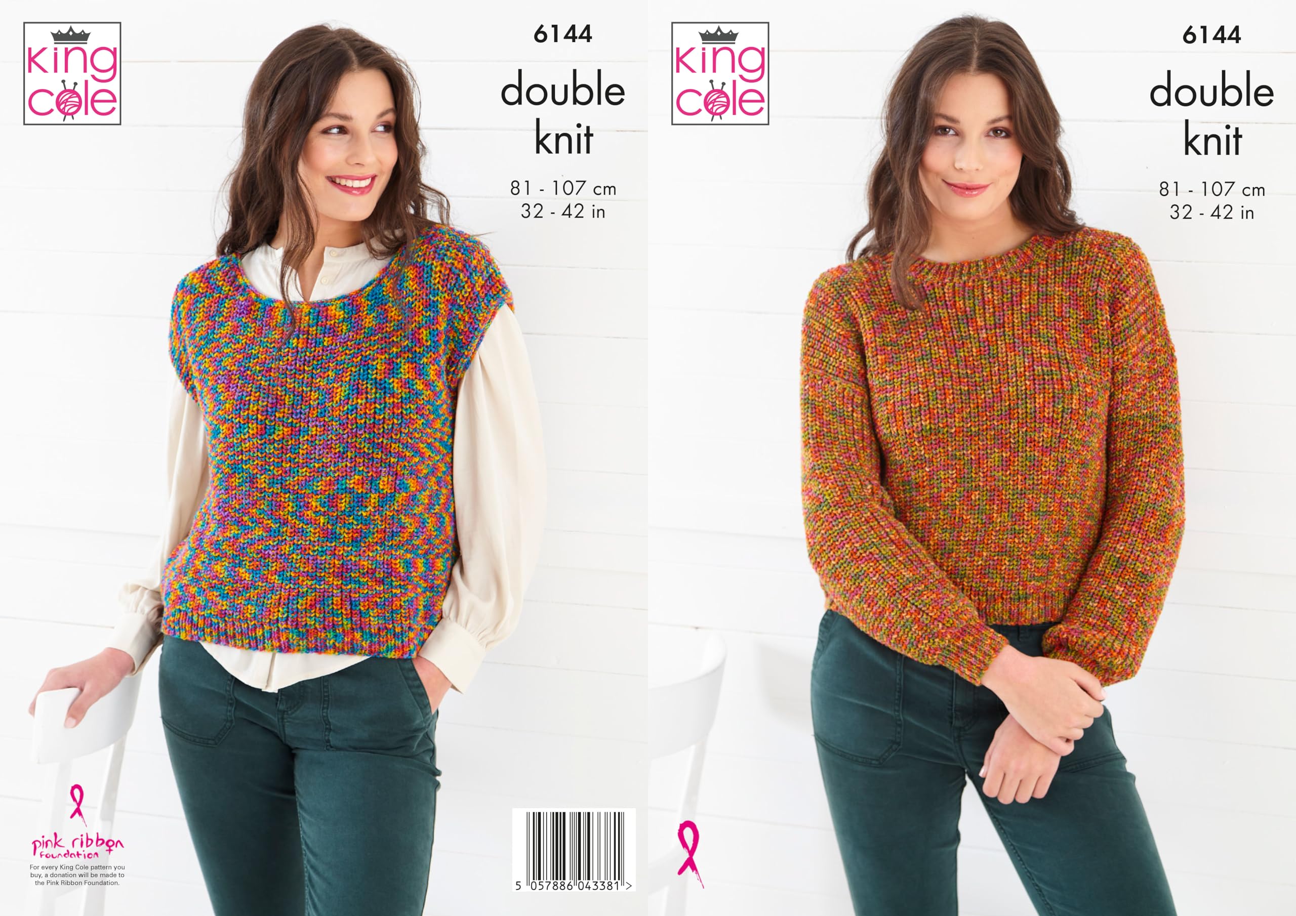 King Cole Women’s Knitting Pattern Double Knit Sweater and Top (6144), 32” – 42” (81cm – 107cm) Bust