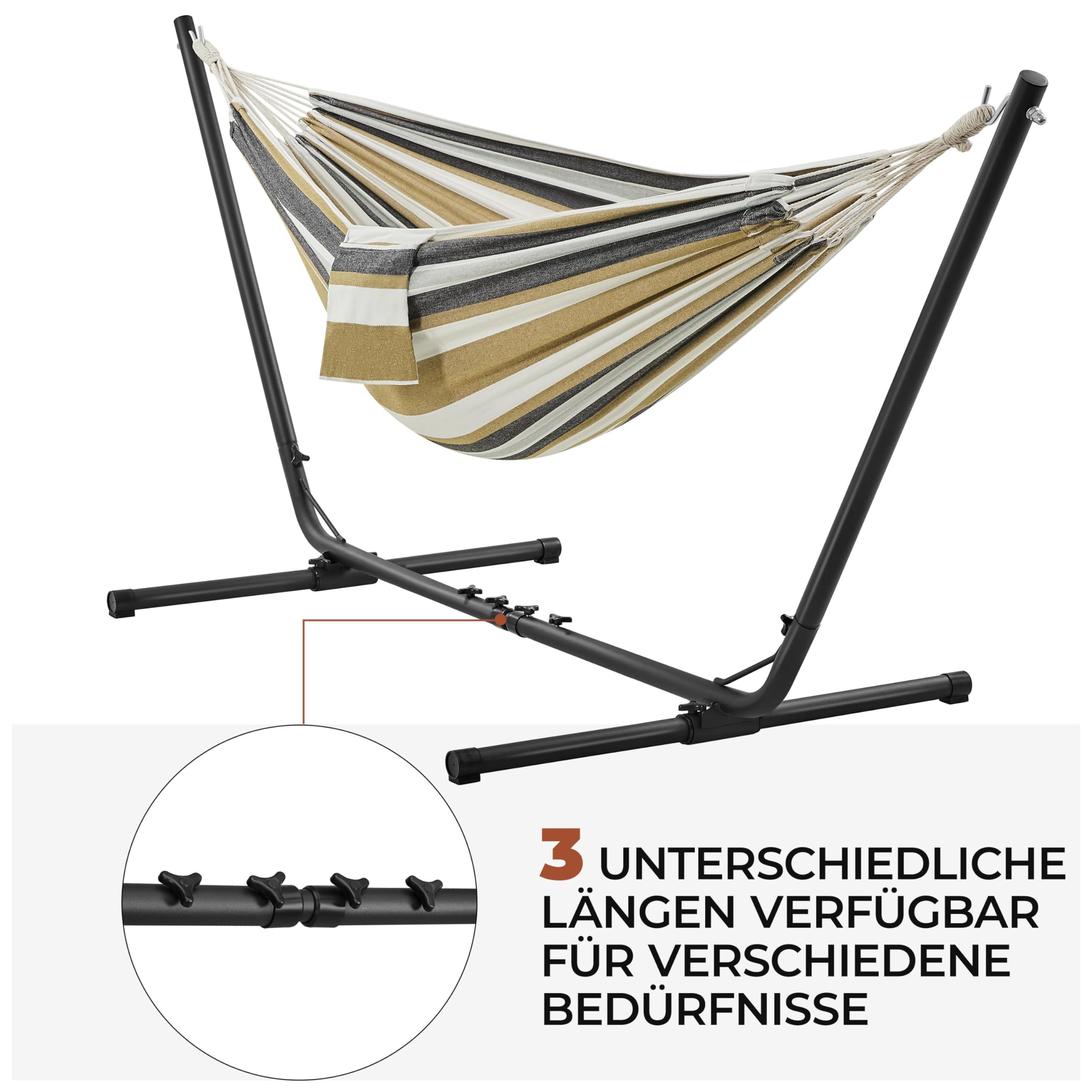 Yaheetech Hängematte mit Gestell für 2-3 Personen, Hängemattengestell mit Tragetasche Verstellbar: 294/304/314 cm, bis 205 kg Belastbar, für Garten/Camping/Reisen/Hof/Balkon