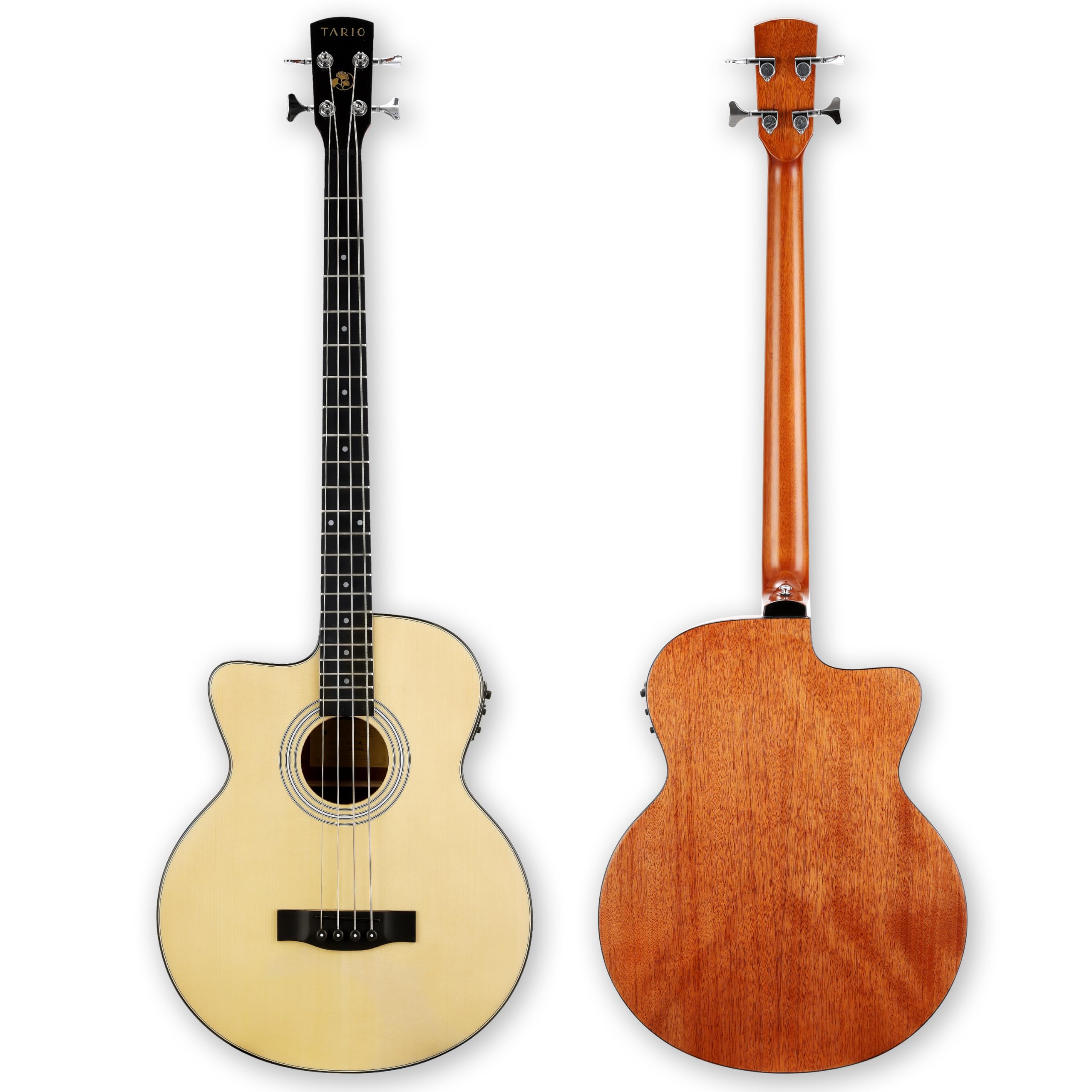 TARIO Left-Handed 4-String Electric Acoustic Bass Spruce Top Mahogany Neck Mahogany Back and Sides Comes with a Gig Bag