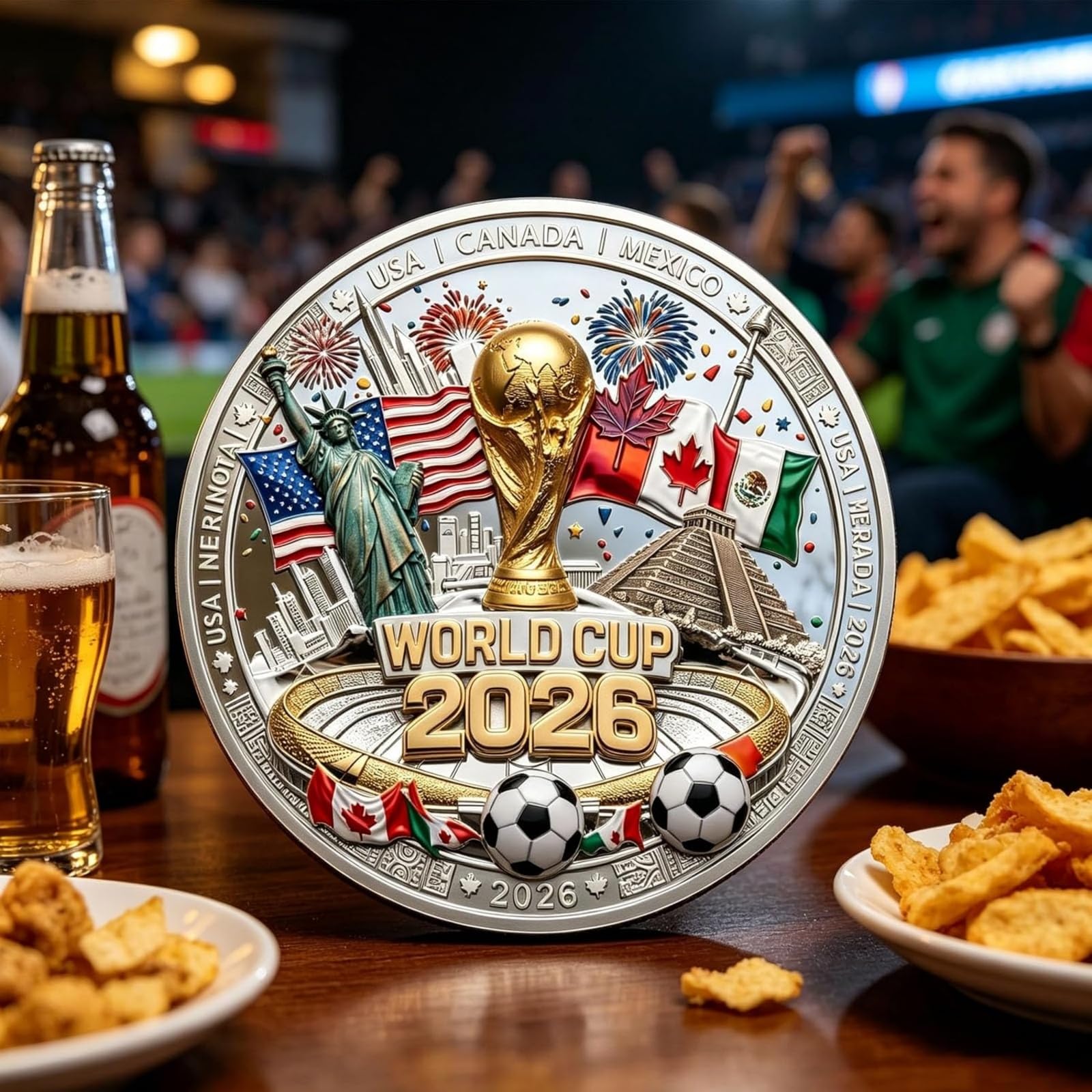 Moneda Conmemorativa del Mundial 2026, Moneda de Metal de Doble Cara, Ideal para Exhibir, como Accesorio de Escritorio o como Regalo de Recuerdo, para Aficionados y Coleccionistas de Fútbol (1 pc)