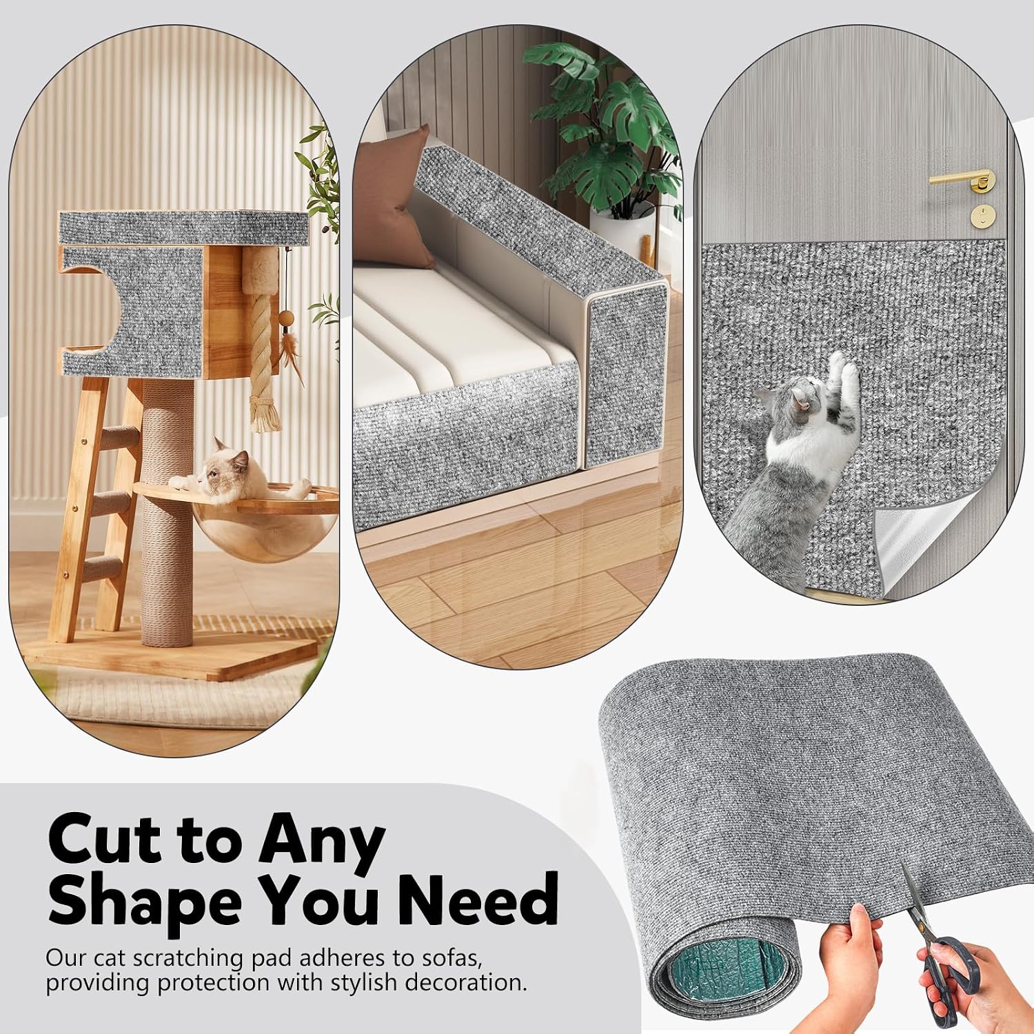 Cat Scratch Couch Furniture Protector,Trimmable Self-Adhesive Cats Claws Scratch Pads, Sisal DIY Climbing Couch Protector for Scratch Post Cat Tree Replacement Indoor(Light Gray, 78.7"x15.8")