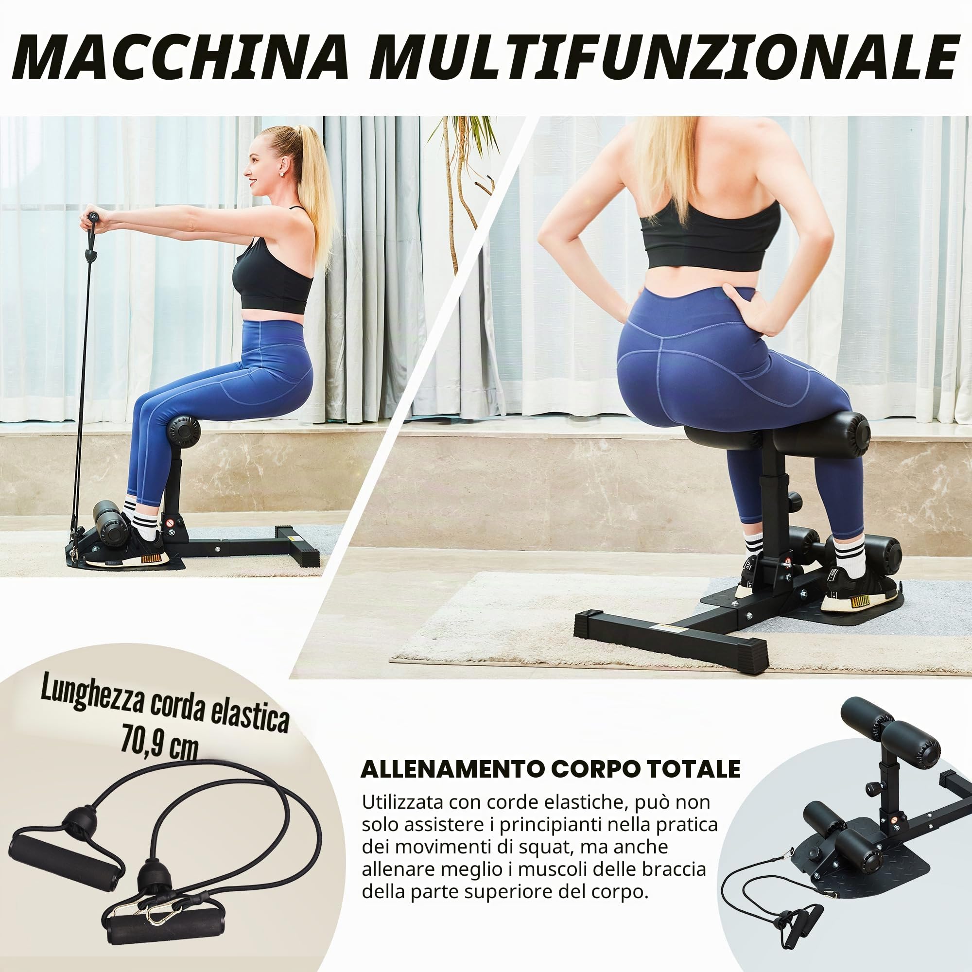 leikefitness Deep Sissy Squat Bench Core Training - Attrezzatura multifunzione per gambe a casa, palestra