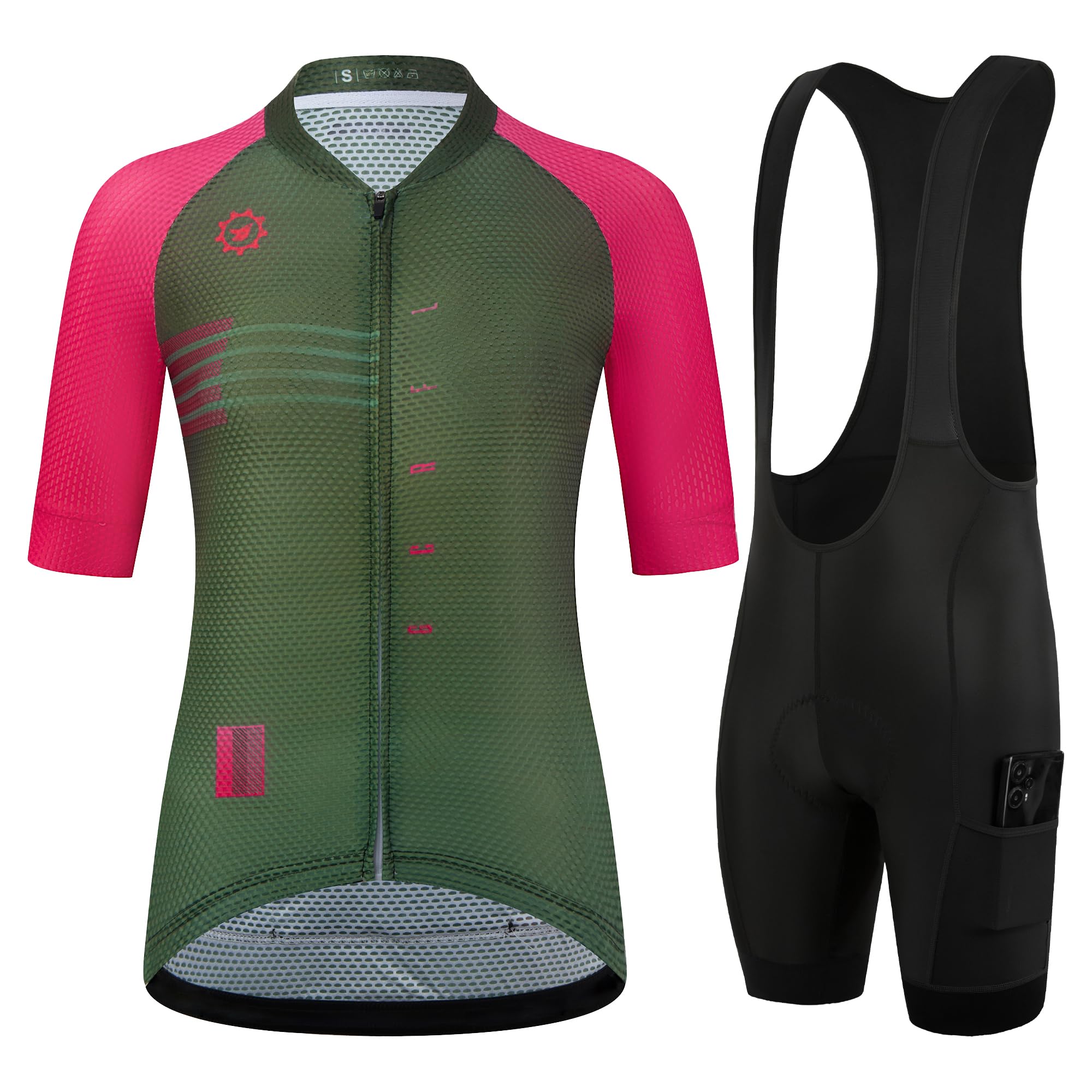 GCRFL Damen Radtrikot Sets Rennrad Trikot Reitshirts Hoch Atmungsaktiv Trägerhose mit Taschen und 4D Gepolstert
