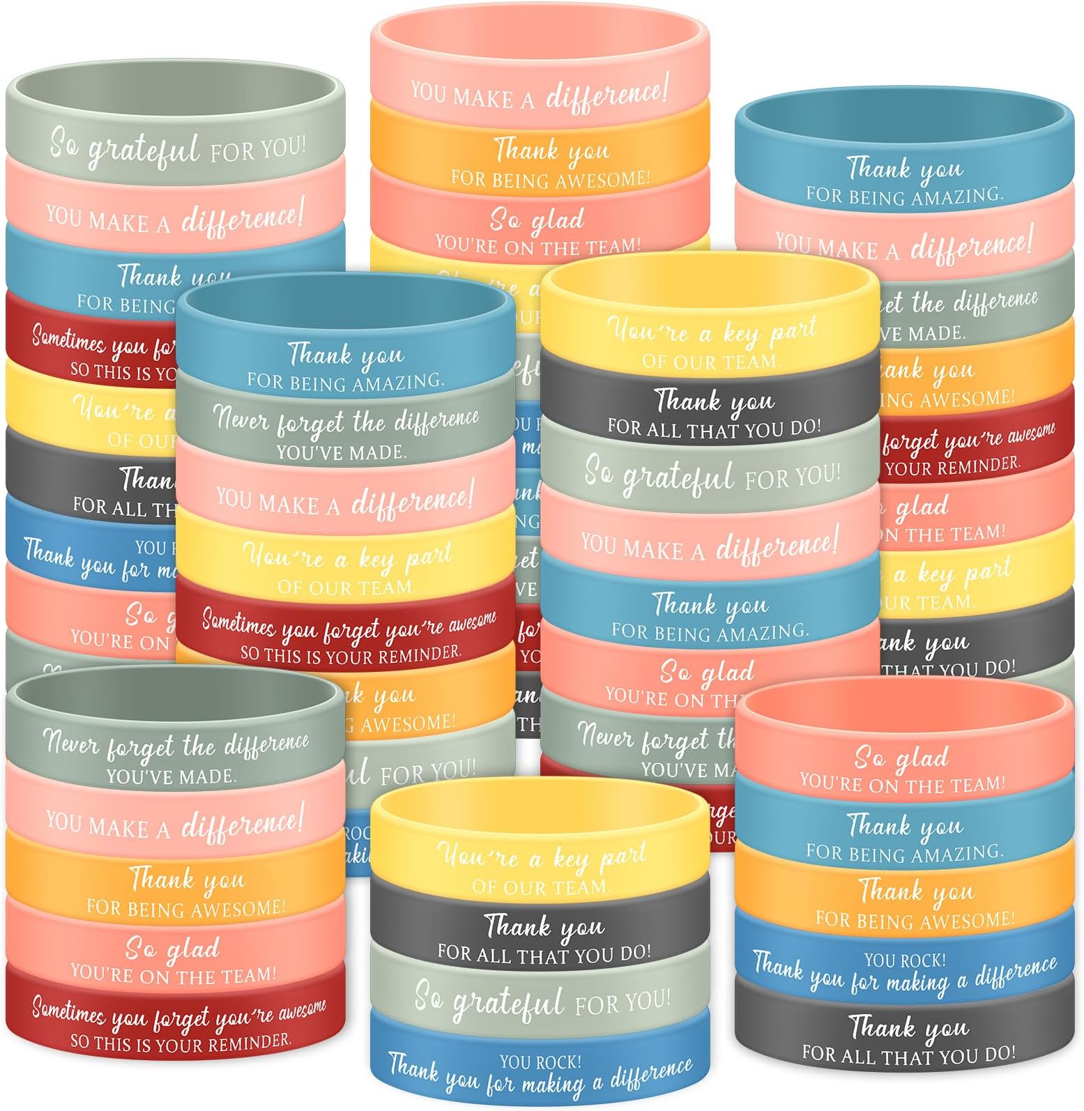 60 Pcs Thank You Gifts Inspirational Rubber Wristbands Motivational Quote Silicone Bracelets Employee Appreciation Gift Positive Friendship Bracelet for Teacher Coworker Volunteer Nurse Team Office