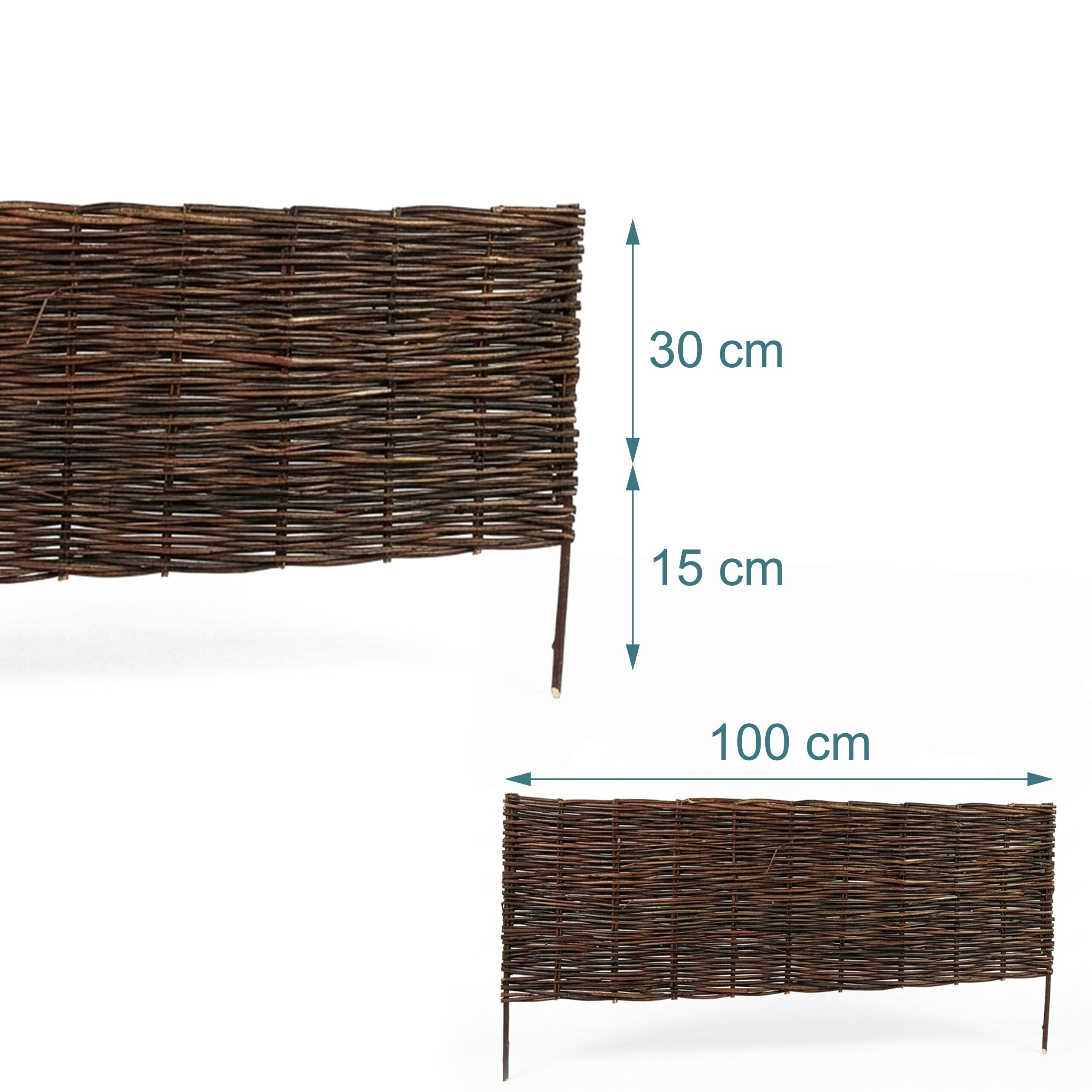 Relaxdays Bordura in vimini intrecciato, da inserire, marrone