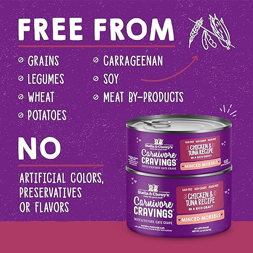 Miniatura 3 de Stella & Chewy's Carnivore Cravings Minced Morsels Cans  Grain Free, Protein Rich Wet Cat Food  Cage-Free Chicken & Wild-Caught Tuna Recipe  (5.2