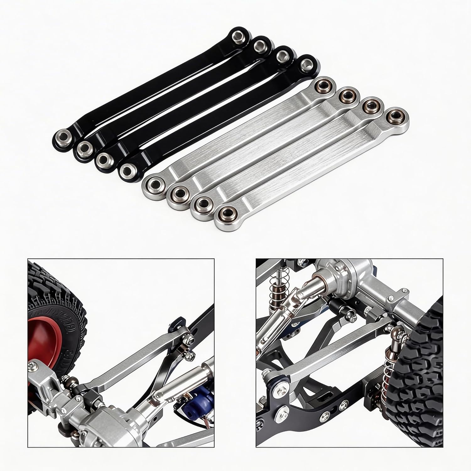 RC Chassis Rod, RC Links Set, 8 Pcs Metal Chassis Pull Rods Suspension Link Mount for RC Car 1/16 WPL C14 C24 1/12 MN D90 D91 MN40 MN45 MN96 MN99 MN99s Upgrades (Silver)