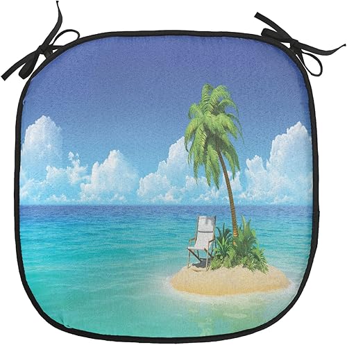 Miniatura 2 de Lunarable Coastal Chair Cushion Pads Set of 2, Desert Chaise Lounge Solitude Resting Holiday Tropic Resort Beach Leisure, Anti-Slip Seat Padding for