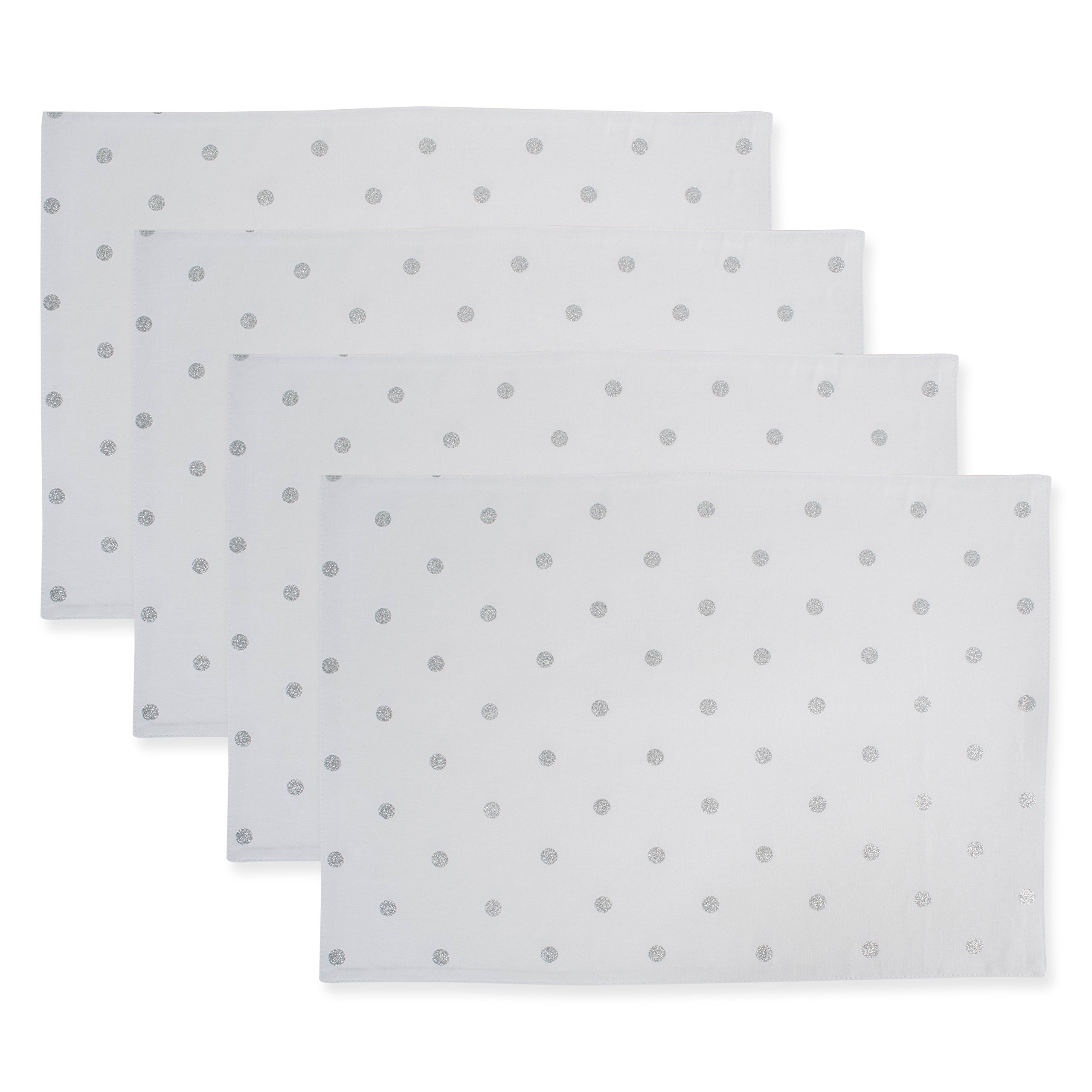 DIIPolka Dot Kitchen Collection, Placemats, 13x19, Metallic White/Silver Reversible, 4 Piece
