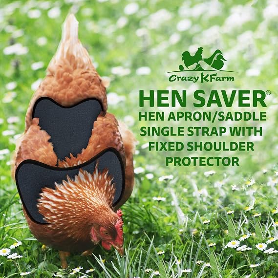 Hen Apron/Saddle, Single Strap w/Fixed Shoulder Protector Durable Premium Protection, Hand-Sewn, 100% Cotton, 3 Layers Thick, Protection for Feather Loss & Rooster Injuries - Black, Large