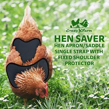 Hen Apron/Saddle, Single Strap w/Fixed Shoulder Protector Durable Premium Protection, Hand-Sewn, 100% Cotton, 3 Layers Thick, Protection for Feather Loss & Rooster Injuries - Black, Large