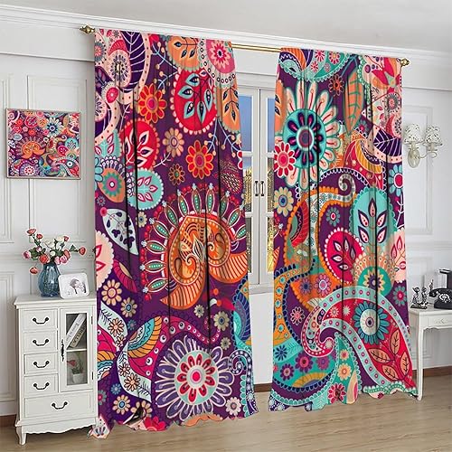 Miniatura 165 de Retro 70s Floral Blackout Window Curtains, Watercolor Flower Plant Rustic Modern Style Pattern Window Drapes, for Bedroom Living Room 42x45in 2