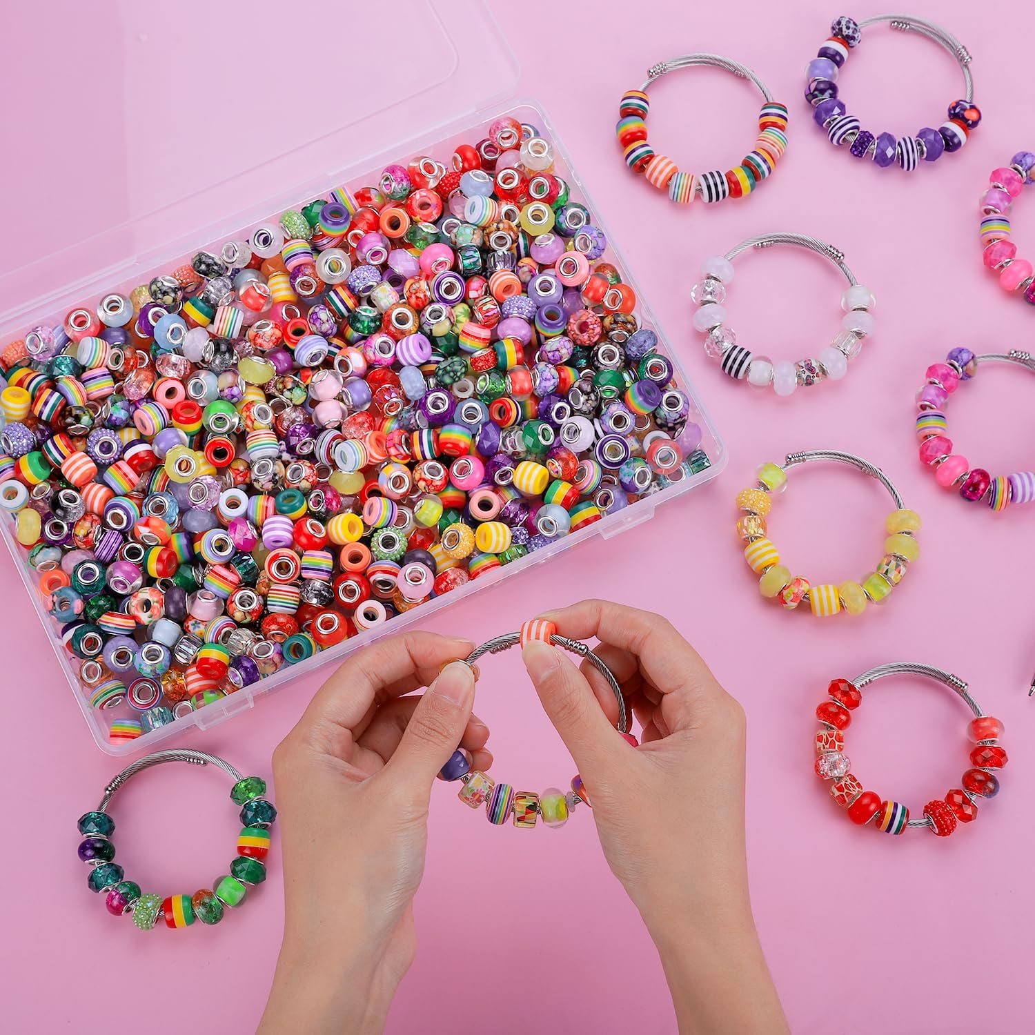 AIPRIDY 650 Mixed Style European Craft Beads: Large Hole, Lampwork, Spacer, DIY Jewelry Making - Image 2