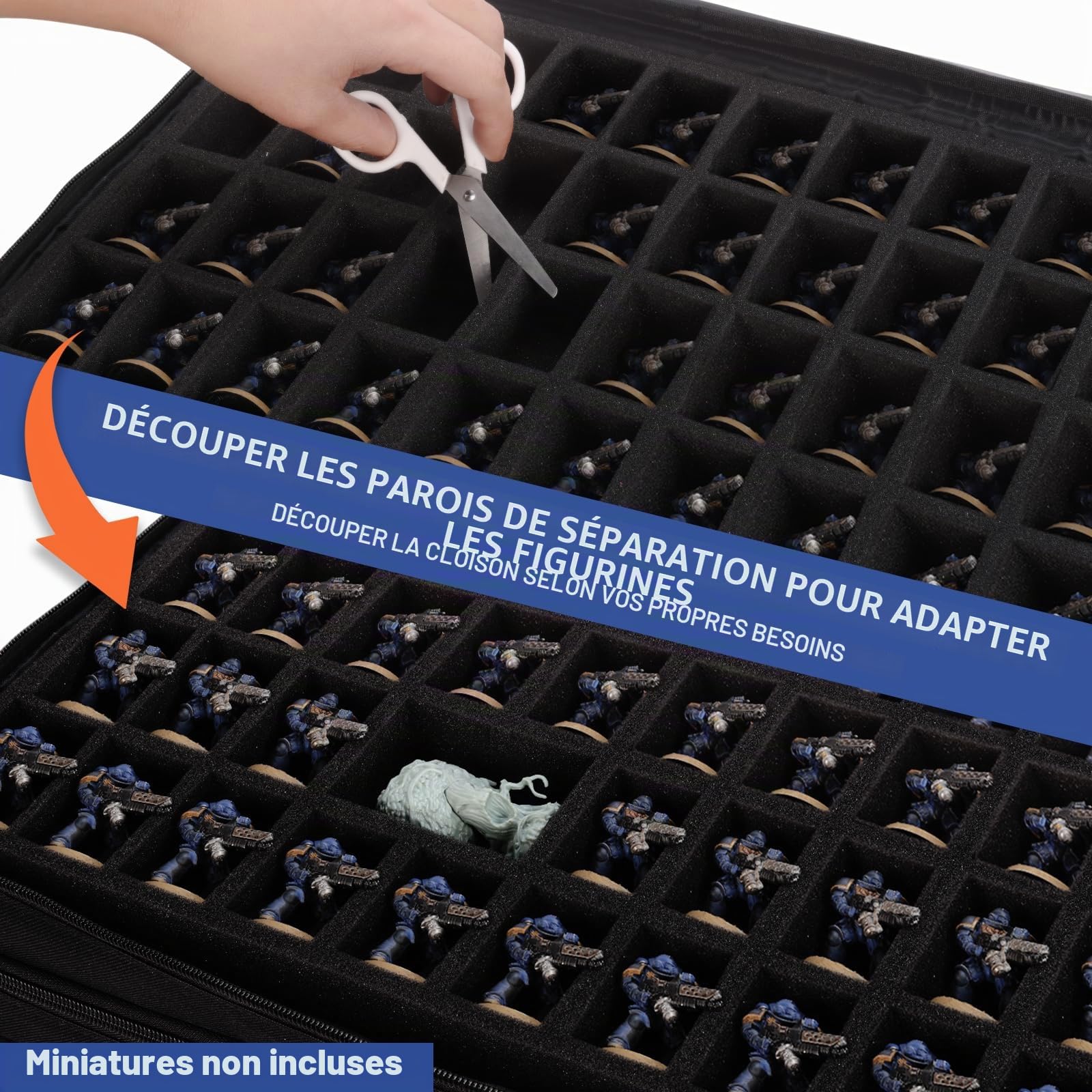 Sac de transport pour figurines miniatures, 120 emplacements pour figurines miniatures compatibles avec les figurines 40K et D&D, étui de rangement miniature avec 3 plateaux en mousse, Noir