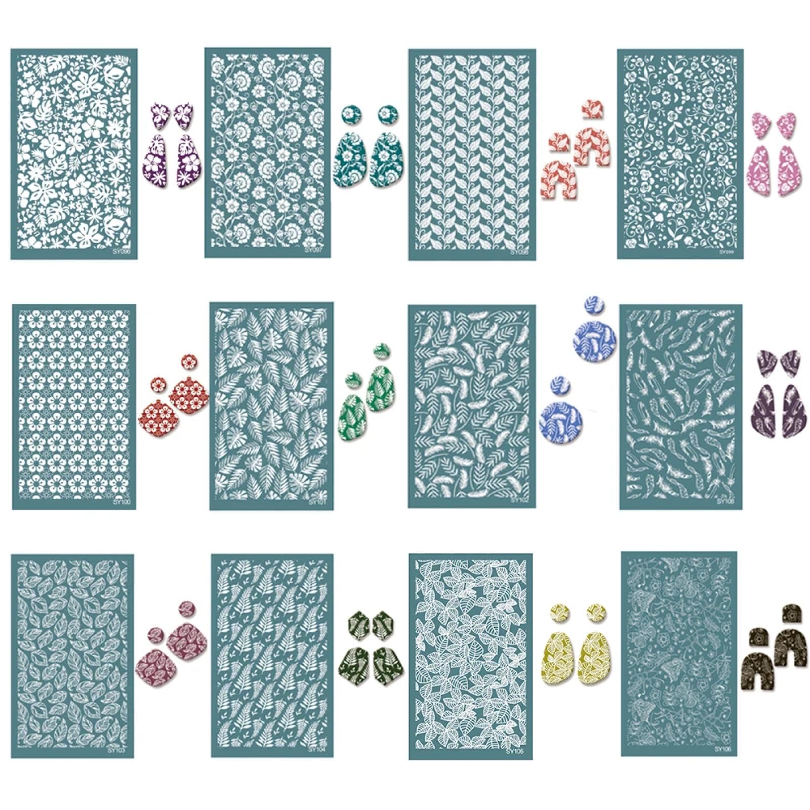 MANGOUSONG Screen Printing Kit,9x15cm Earring Silkscreen Stencils for Polymer Clay Reusable Silk Screen Printing Mesh Transfer Crafts Style 11