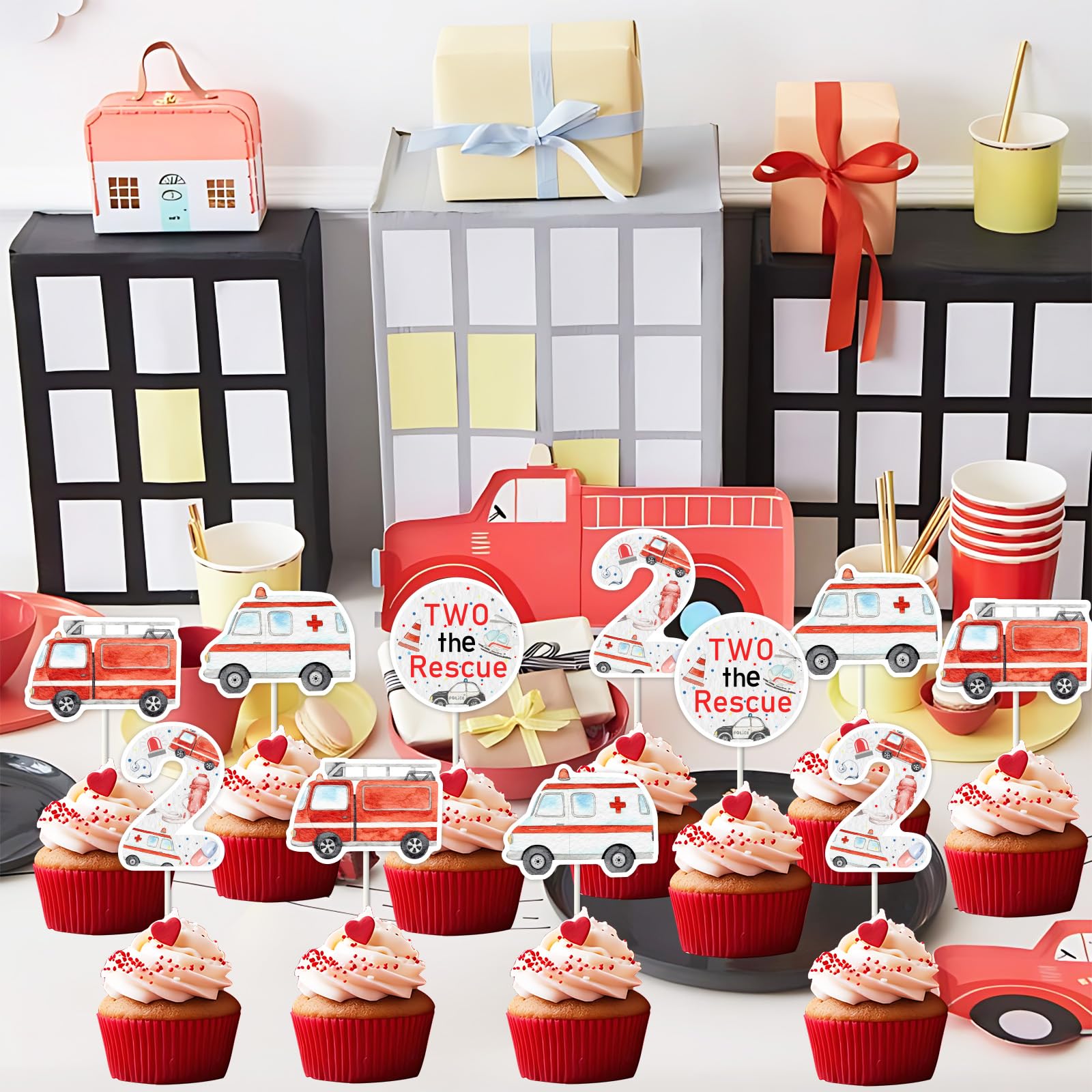 Sursurprise Notfall-Fahrzeug Party-Deko – 36 Cupcake Topper Mit Feuerwehr, Polizei & Krankenwagen, Für Geburtstage