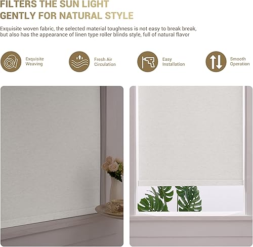 Miniatura 4 de Persianas enrollables opacas de lino para ventanas, sin cordones, persianas enrollables para oscurecer la habitación, fáciles de instalar, con