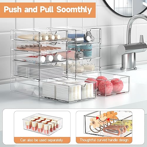 Miniatura 7 de Organizador de almacenamiento de cajones de maquillaje con 20 cajones, 4 juegos de organización y almacenamiento de escritorio de oficina acrílico,