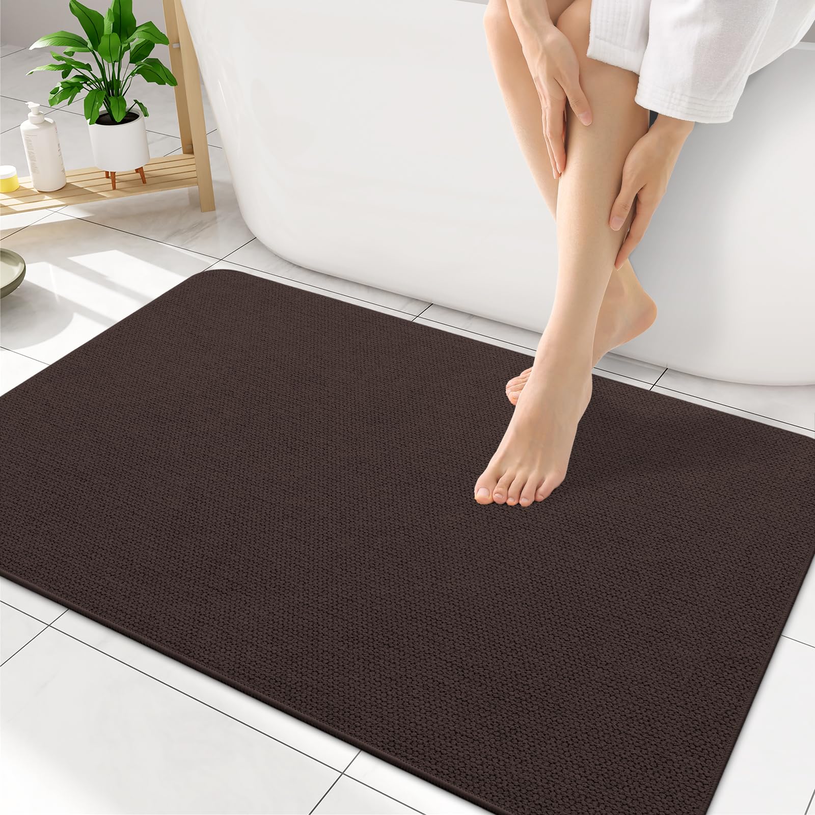 Smiry Ultra Thin Bath Mat 35x17, Non Slip Rubber Washable Bathroom Rugs