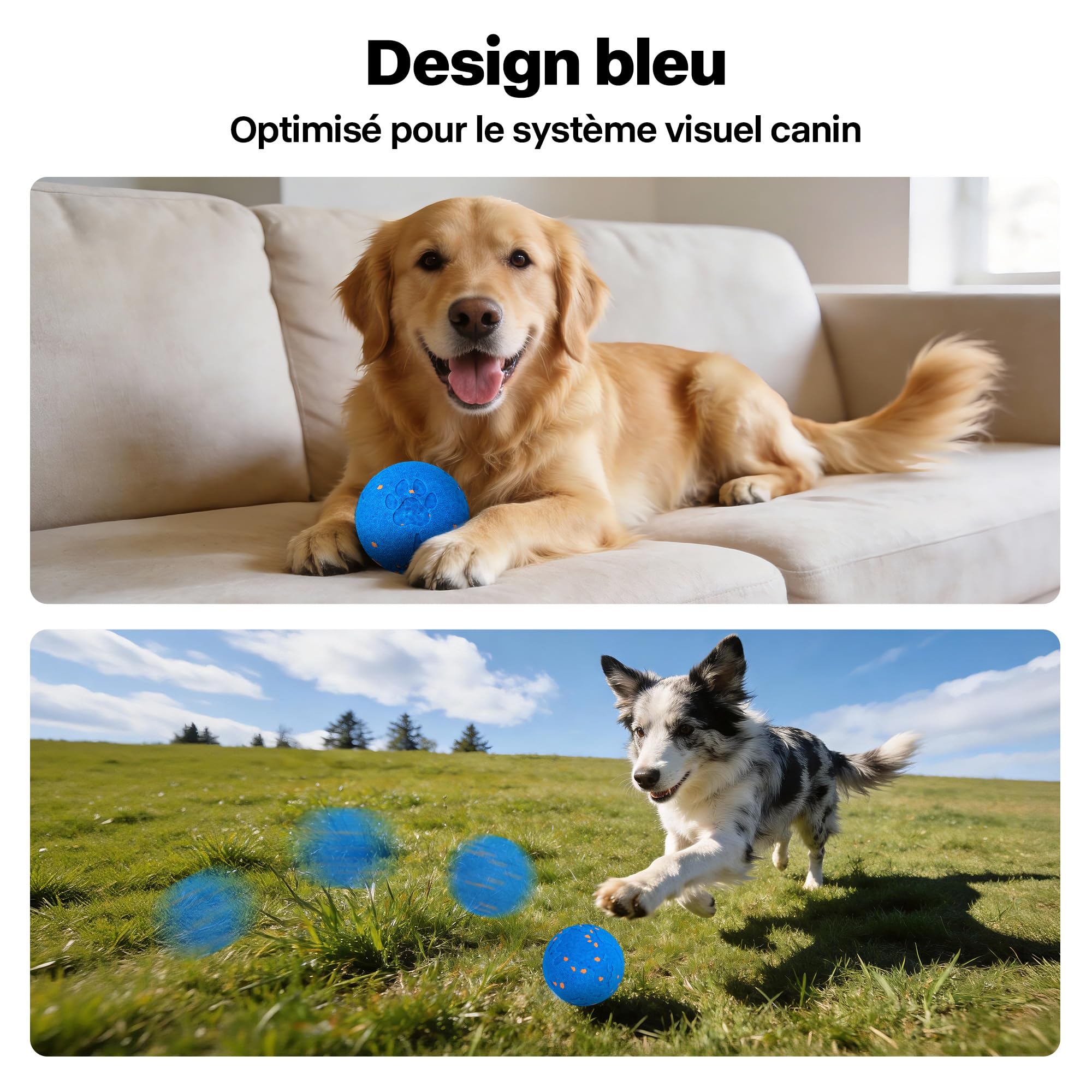 Pet Prime Balle Interactive pour Chien avec 2 Modes – Coque E-TPU Silencieuse & Sauts Intelligents – Design Carte du Monde et Empreinte de Patte, 83mm
