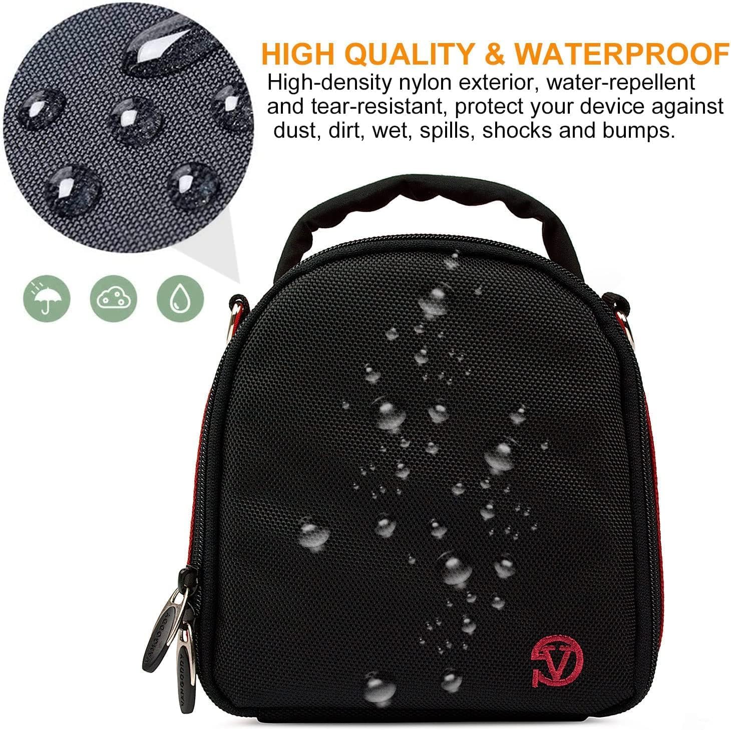 eBigValue Compact Red Nylon Crossbody Camera Shoulder Bag Quick Access Compatible DMC FZ70 G5 GX9 GX85 G9 G7 GH5