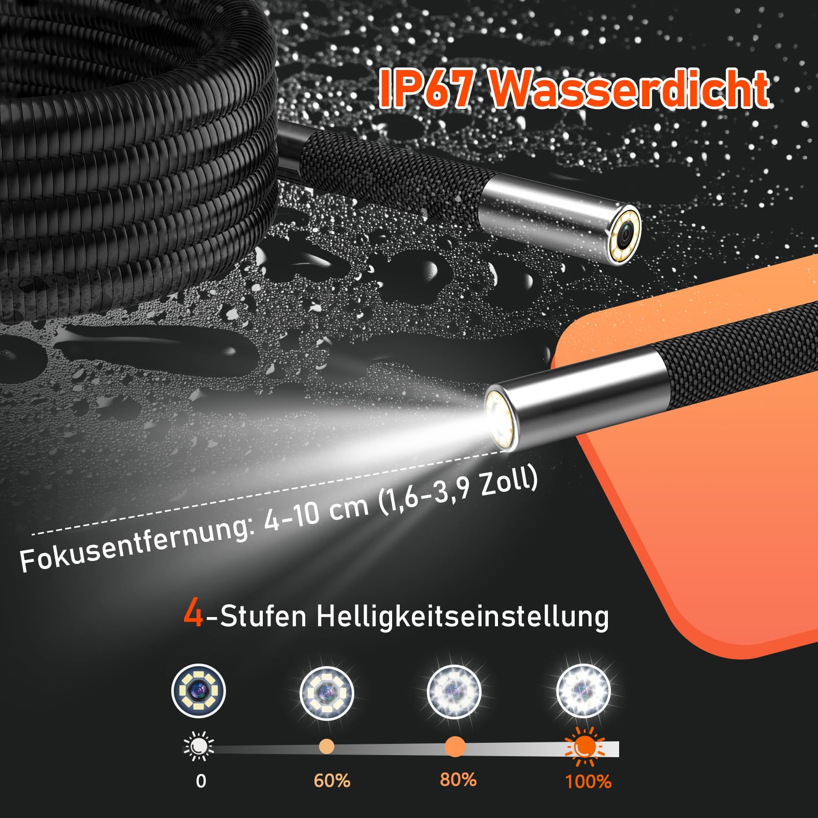 Endoskopkamera mit Licht, 1080P HD 5'' LCD 360° Drehbare Endoskop