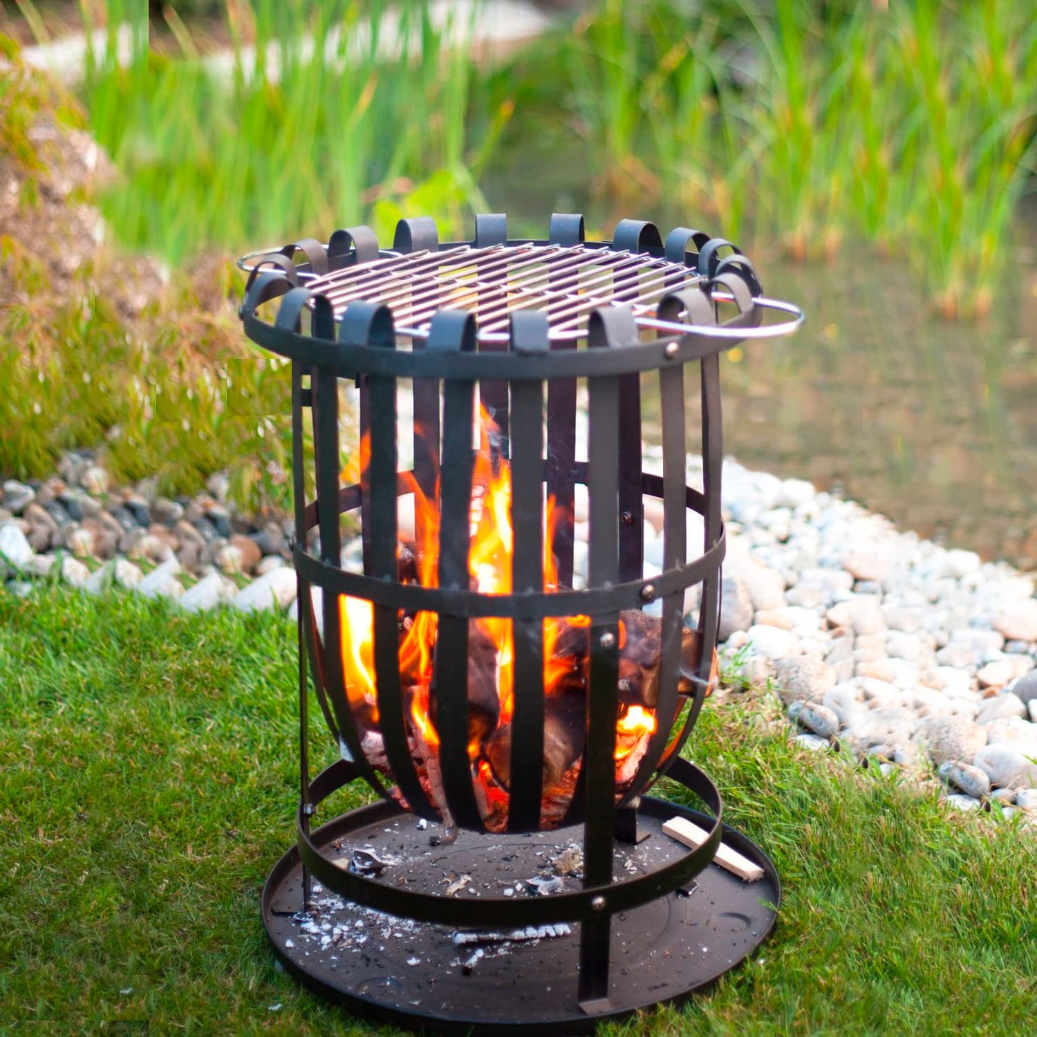 KEKAI Brasero de Acero para Exteriores 2 en 1 con función de Barbacoa y Fuego Kekai Dana 40 x 56 cm Grill, Atizador y Recogida de Cenizas