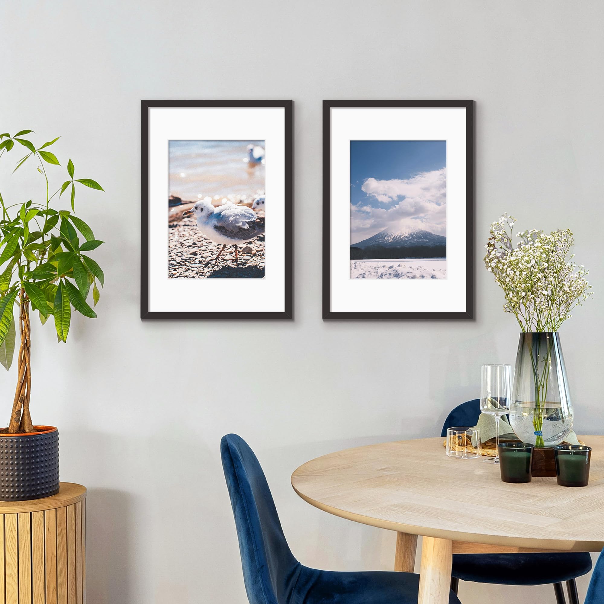 Lot de 4 cadres photo noirs de 40 x 60 cm, en bois d'ingénierie et plexiglas, avec passe-partout pour impressions A3, photos et affiches, montage mural, 40 x 60 cm