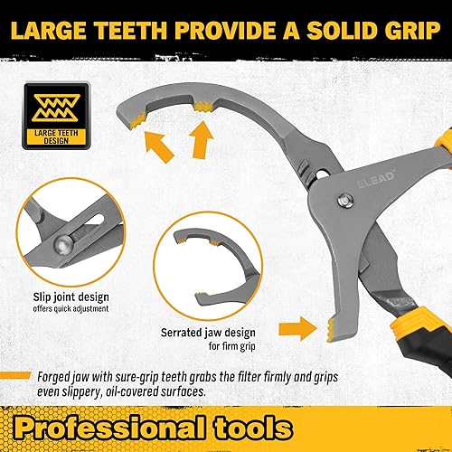 Miniatura 4 de ELEAD Juego de llaves de filtro de aceite ajustables, alicates de 9 y 12 pulgadas para automóviles, camiones, motocicletas, acero al carbono