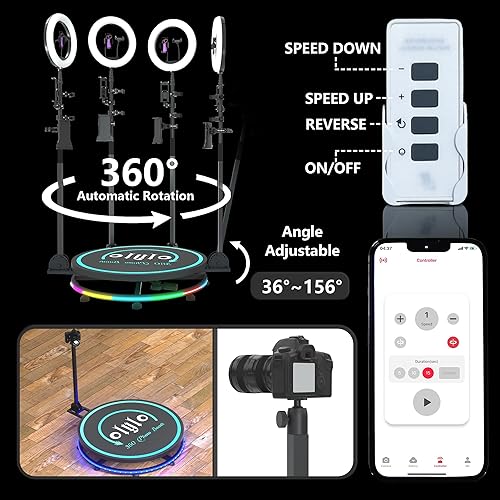 Miniatura 4 de Máquina de cabina de fotos 360 para fiestas con anillo de logotipo gratis, accesorios de soporte para selfies, 2 personas de pie, control remoto,