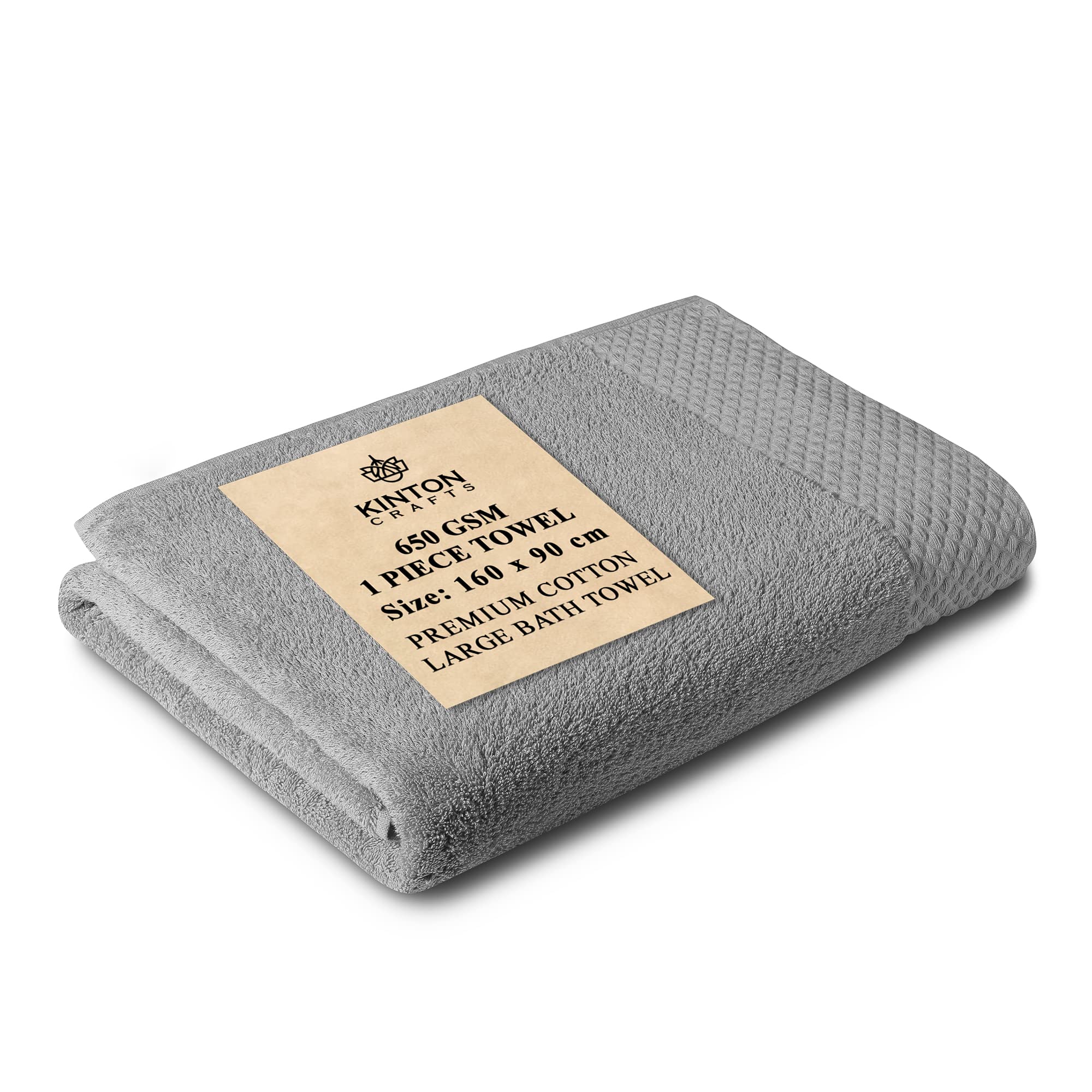 Kinton Crafts Plush Bath Towel Rectangular Shape (Pack of 1-90x160cm- 650GSM) Pure Cotton|High Absorbent|Durable|Fast Drying|Multipurpose Towels for Spa and Everyday Use- Silver