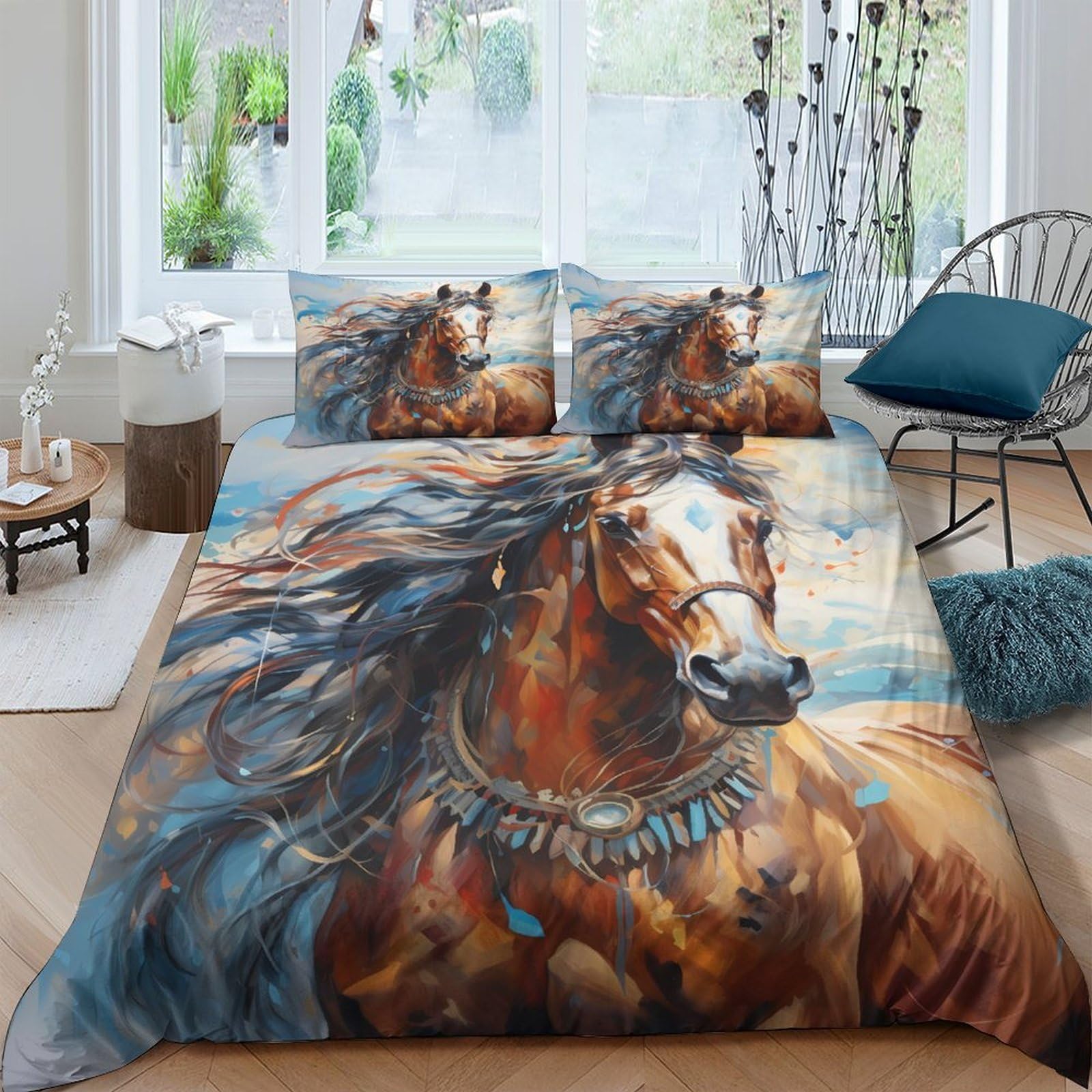 Ctjqhvkz Style-10 3D Printed Wild Horse Fitted Sheet Microfiber Soft Breathable Artistic Stallion Bed Cover For Bedroom Dorm Decor Single（135X200cm）