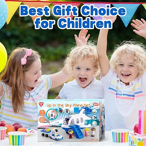 Miniatura 8 de PLAY Juguete de avión para niños Juguetes de avión de viaje para niños mayores de 2 años con figuras pequeñas y portaequipaje, avión de juguete