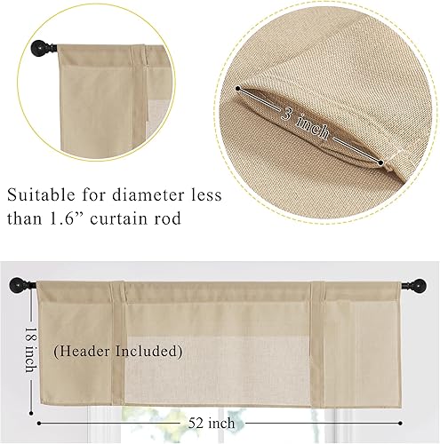 Miniatura 4 de NICETOWN Cenefa de lino para ventanas de cocina, baño, sala de estar, dormitorio, cenefa opaca con aislamiento térmico y bolsillo para barra,