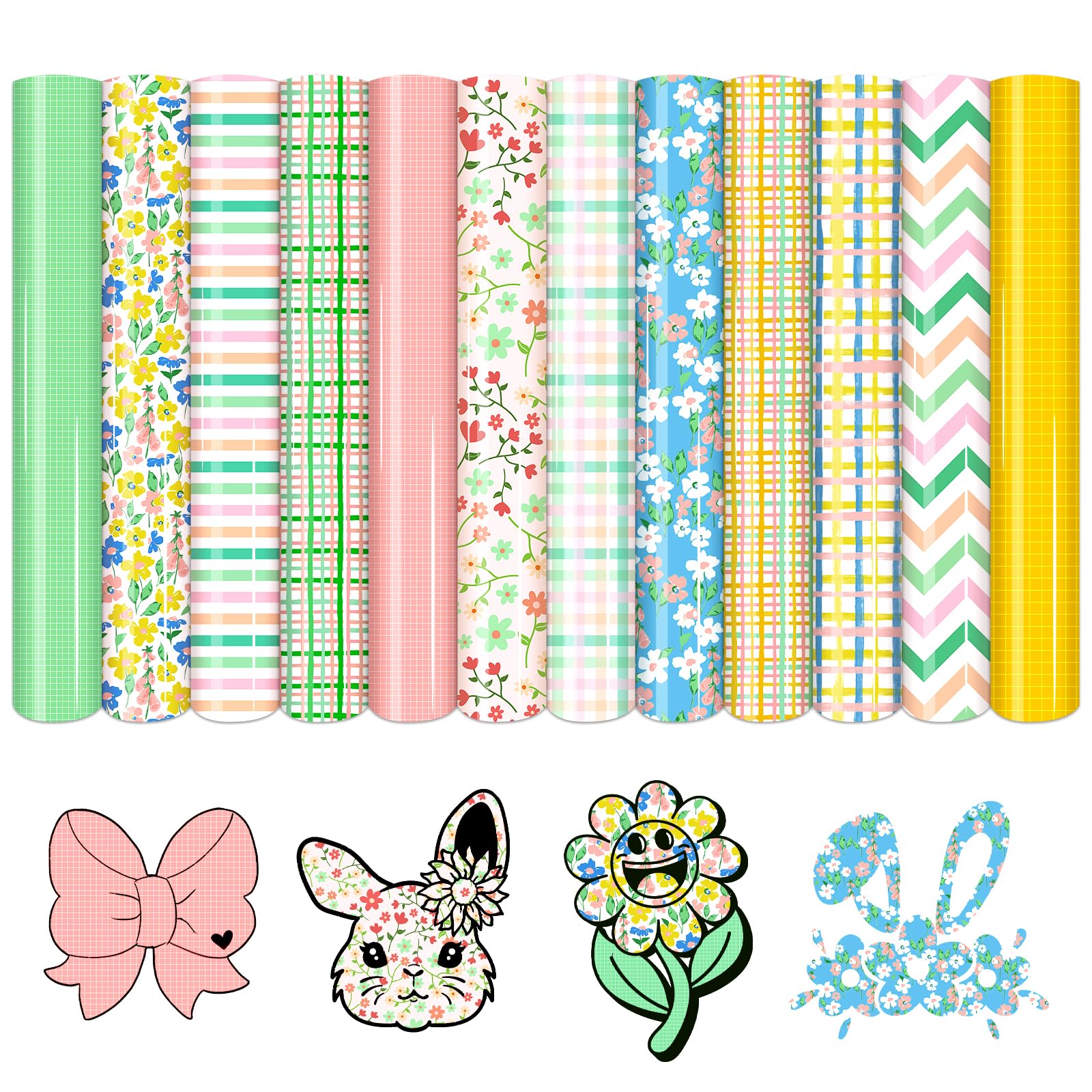 Plaid HTV Heat Transfer Vinyl - 12 Sheets 12"x10" Easter Patterned HTV Vinyl Pastel Plaid Iron on Vinyl for T-Shirts Flower HTV Compatible with Cricut/Sillhoutt Cameo