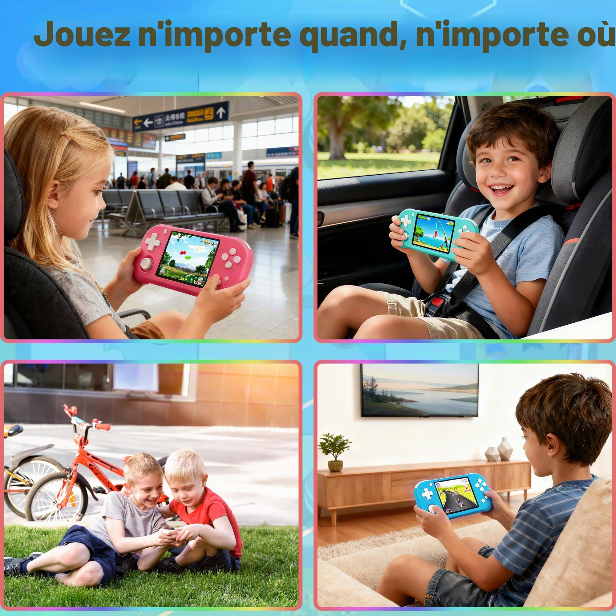 Console de Jeux Portable pour Enfants Adultes Construit en 220 avec 16bit Éducation Jeux Classiques Vidéo Plug & Play et Consoles Système 3.0" LCD Big Écran d’Anniversaire et Cadeau de Noël-Rouge