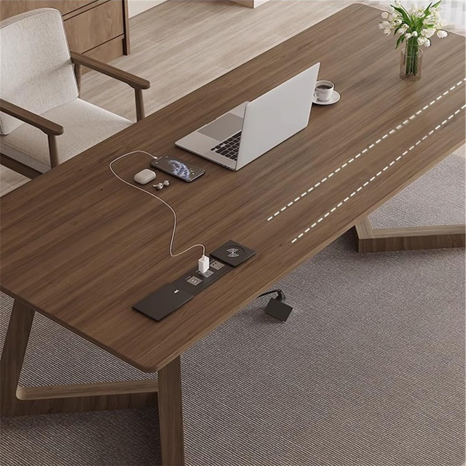 Acrittura Scrivania moderna in legno massello, scrivania rettangolare, postazione di lavoro(L)